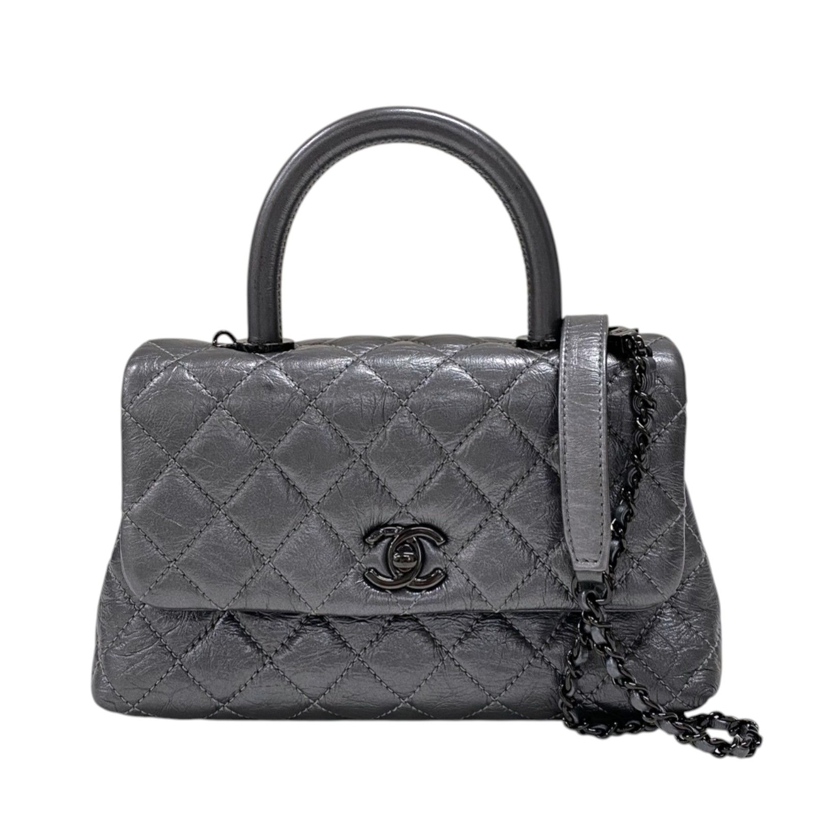 シャネル CHANEL ココハンドルXS A92990 メタリックシルバー ブラック金具 エイジドカーフ レディース ハンドバッグ ショルダーバッグ【中古】|OKURA(おお蔵)店