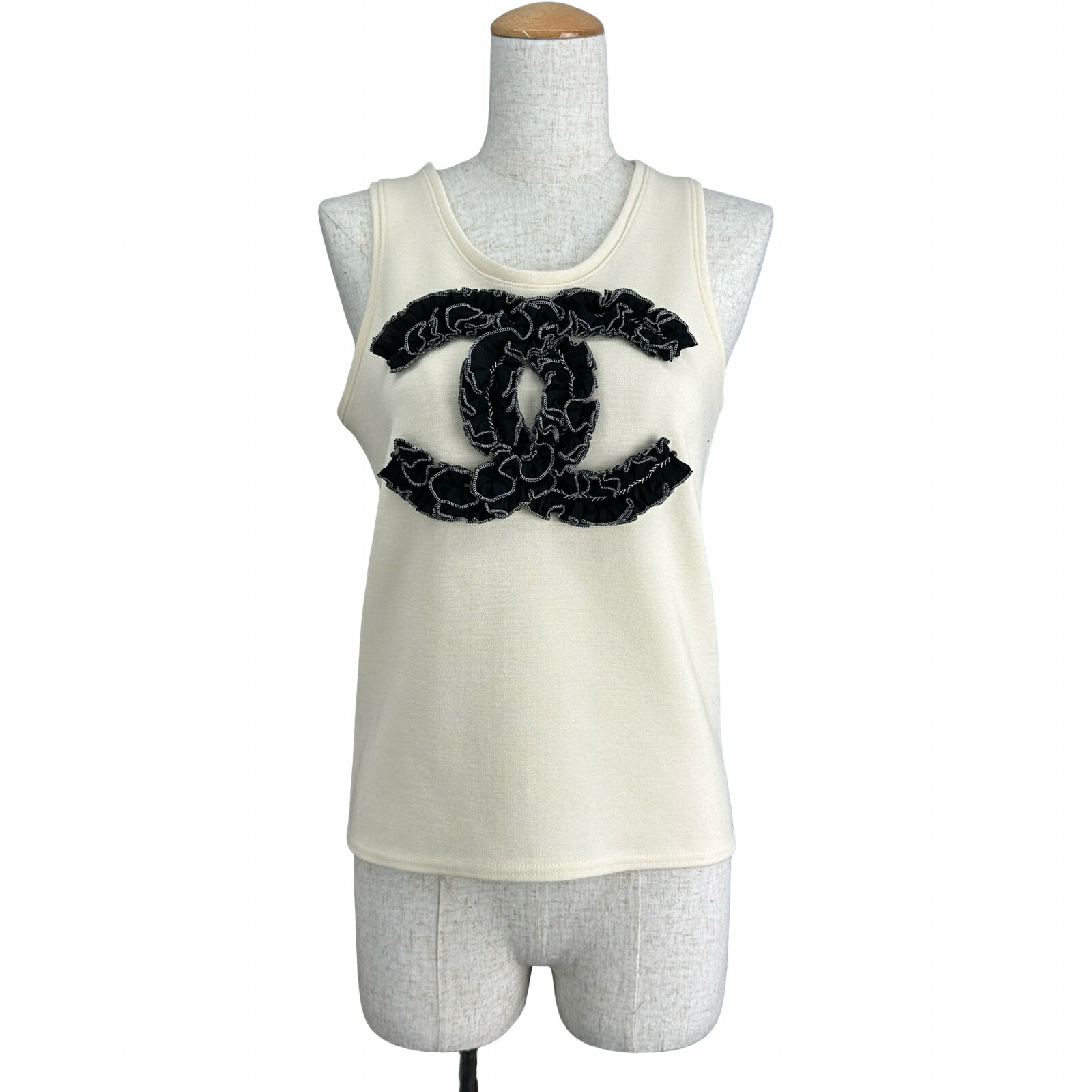 シャネル CHANEL ココマークフリルノースリーブカットソー P64484 アイボリー ウール レディース カットソー【中古】