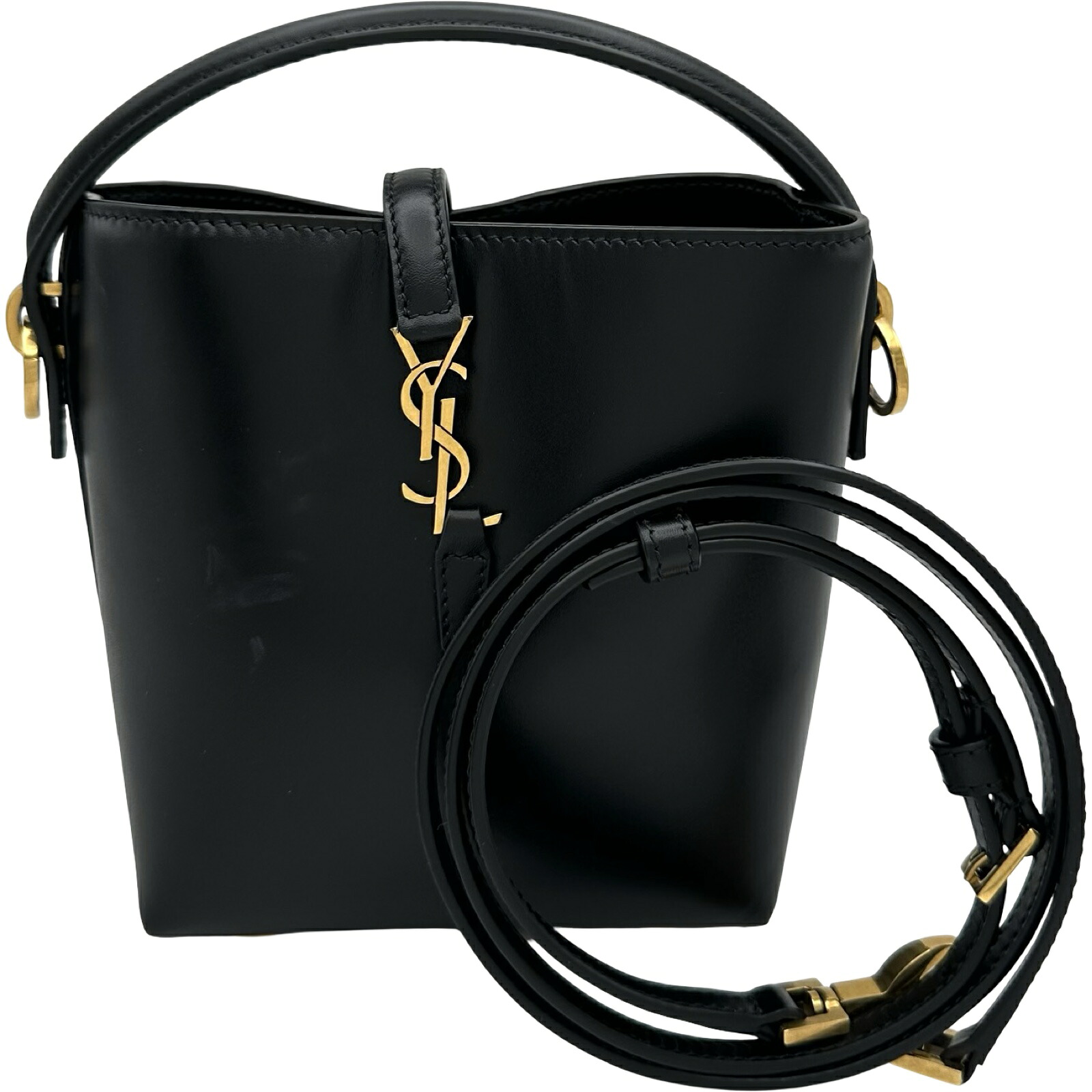 サンローラン SAINT LAURENT LE37 ミニ 765870 ブラック ゴールド金具 カーフスキン レディース ショルダーバッグ【中古】