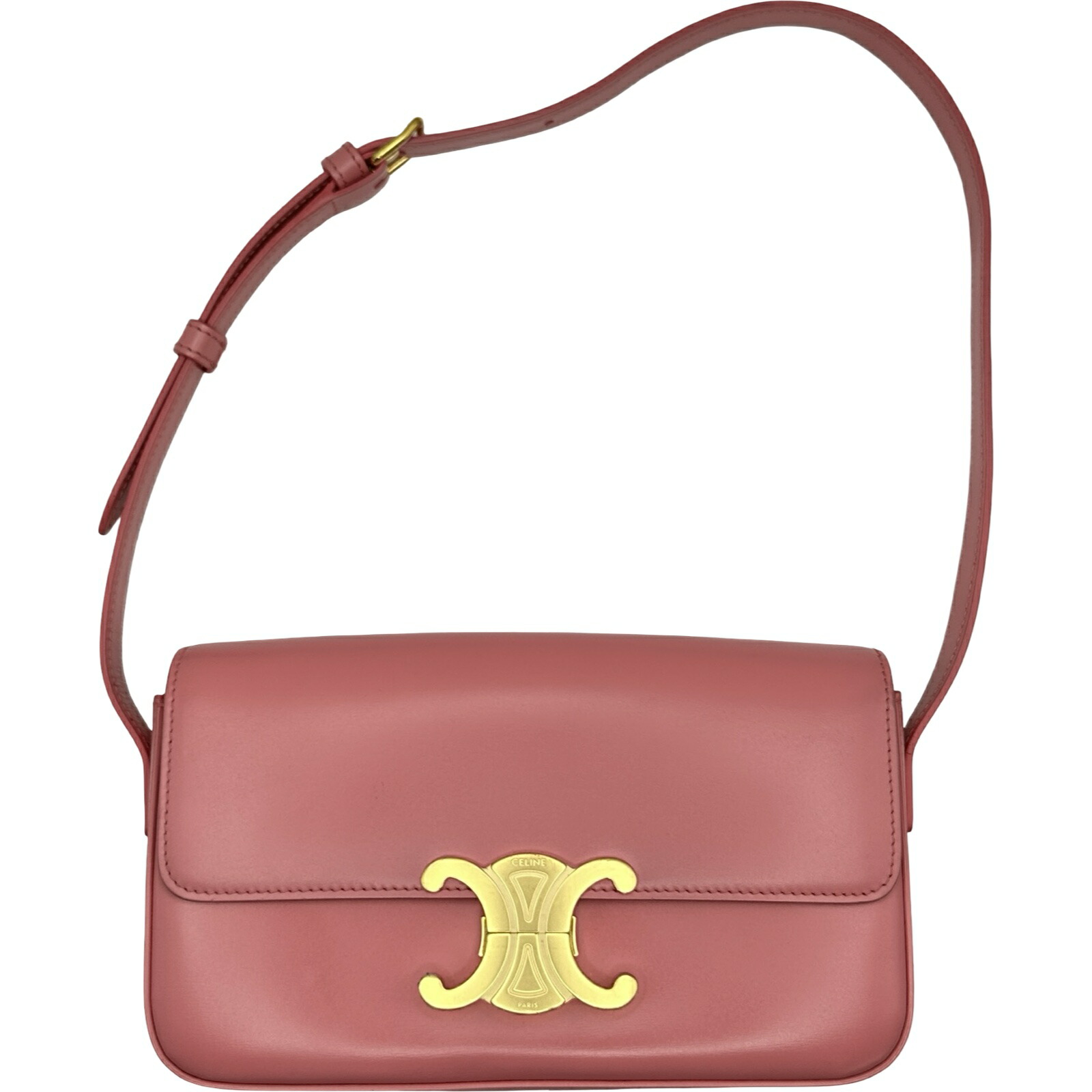 セリーヌ CELINE ショルダーバッグ クロード 191143 ピンク/ゴールド金具 カーフ レディース ショルダーバッグ【中古】