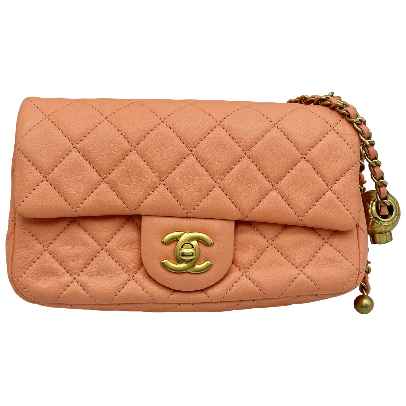 シャネル CHANEL ミニマトラッセ20 ボールチェーン A69900 サーモンピンク/ゴールド金具 ラムスキン レディース ショルダーバッグ【中古】｜OKURA（おお蔵）店