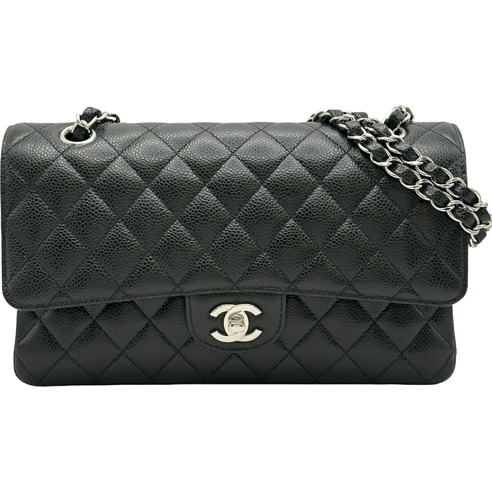 シャネル CHANEL マトラッセ25 A01112 29番台 ブラック/シルバー金具 キャビアスキン レディース ショルダーバッグ【中古】