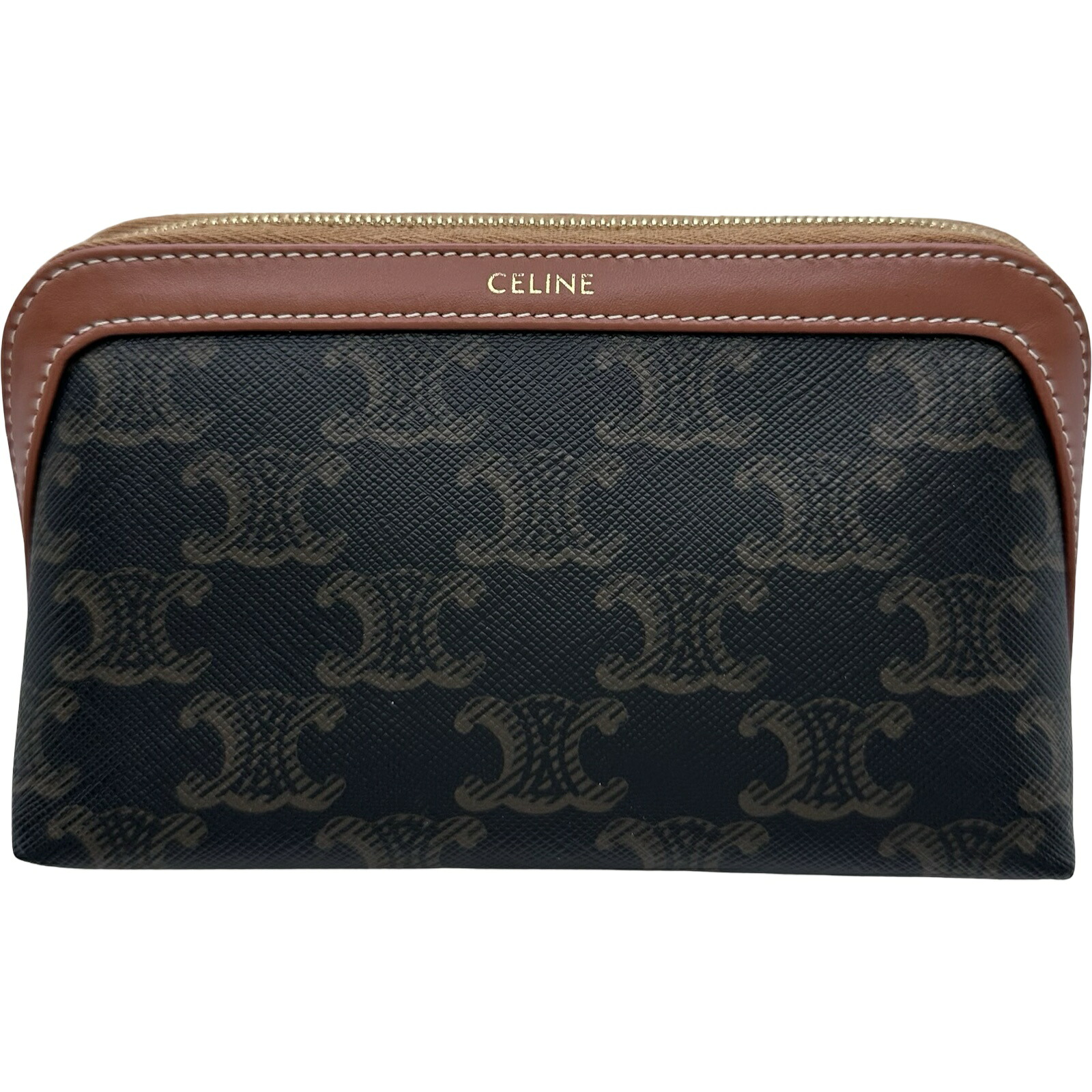 セリーヌ CELINE スモール コスメティックポーチ 4M1622CZ タン トリオンフキャンバス/カーフ レディース ポーチ【中古】