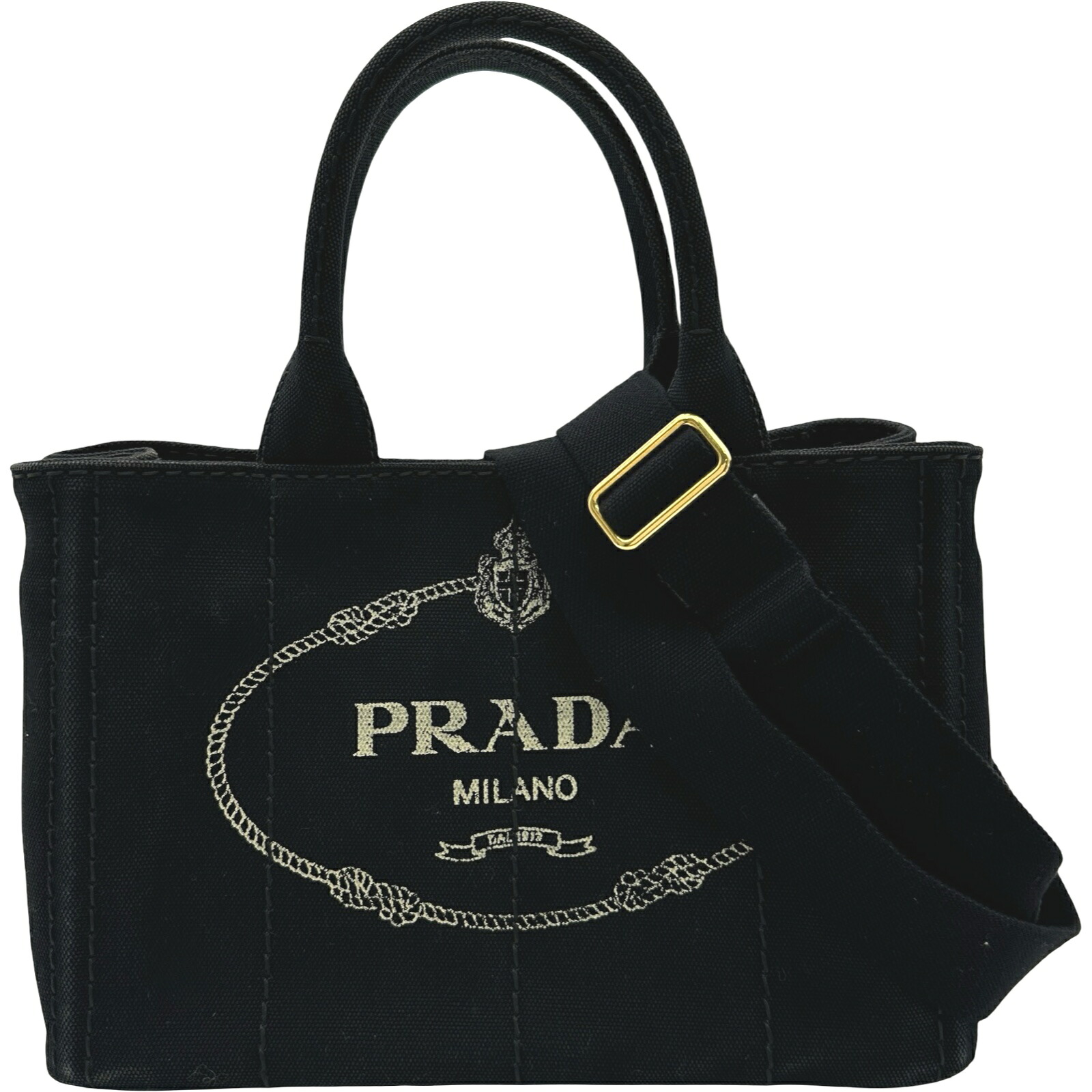 プラダ PRADA カナパバッグ 1BG439 ブラック ゴールド金具 キャンバス レディース ハンドバッグ【中古】