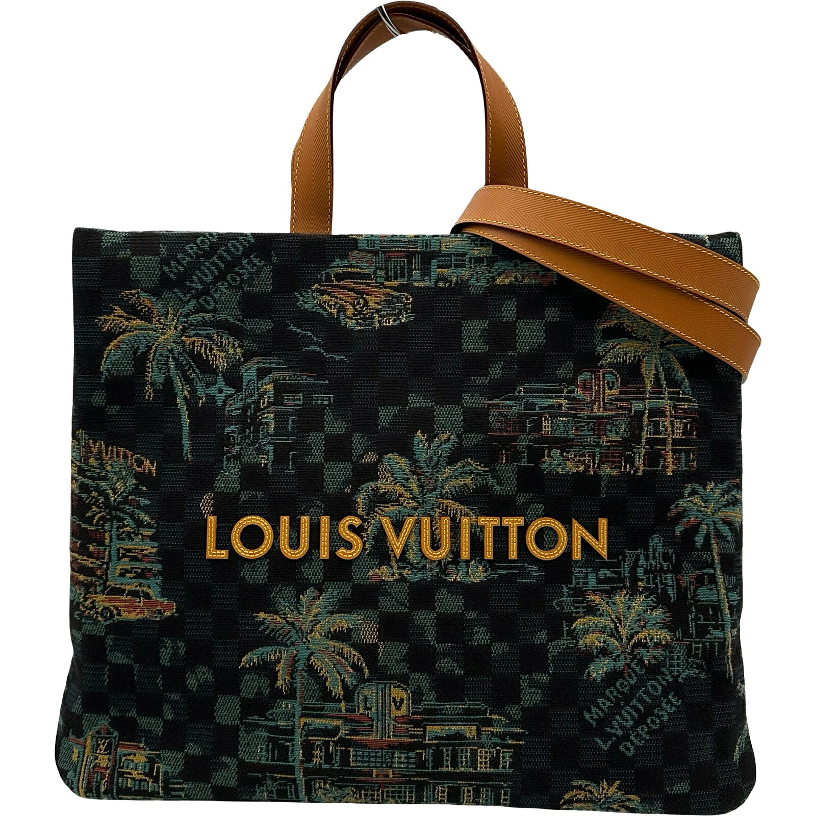 ルイ・ヴィトン LOUIS VUITTON ショッパートートMM N00218 マリーナブルー ジャガードコットン メンズ トートバッグ【中古】