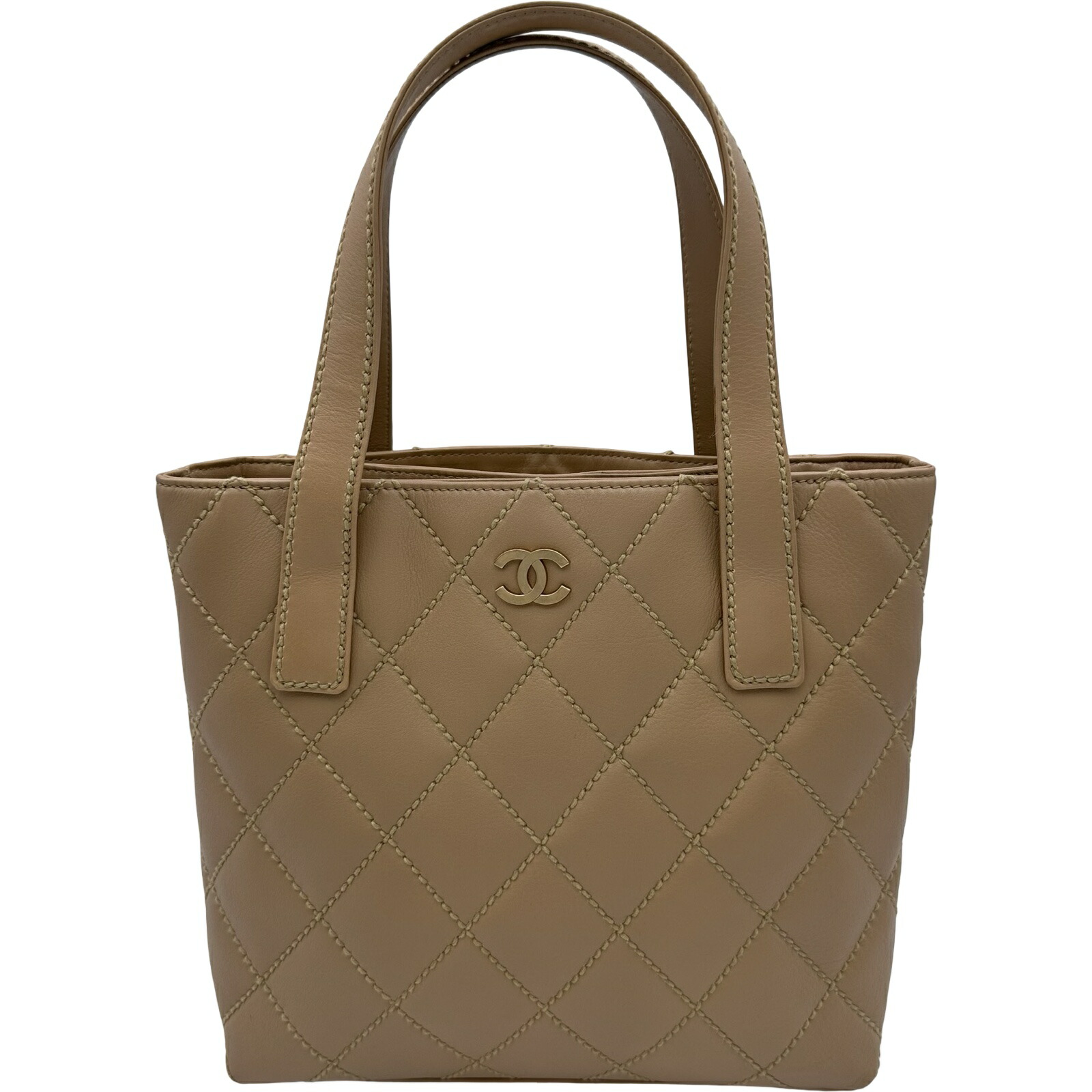 シャネル CHANEL ワイルドステッチ ハンドバッグ A18126 9番台 ベージュ レザー レディース トートバッグ【中古】