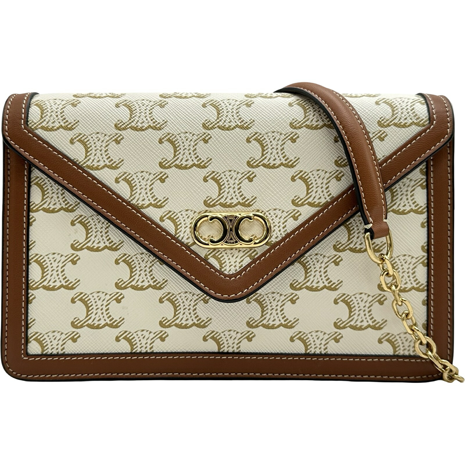 セリーヌ CELINE チェーンウォレット マーゴ 10L462 ホワイト トリオンフキャンバス レディース ショルダーバッグ【中古】