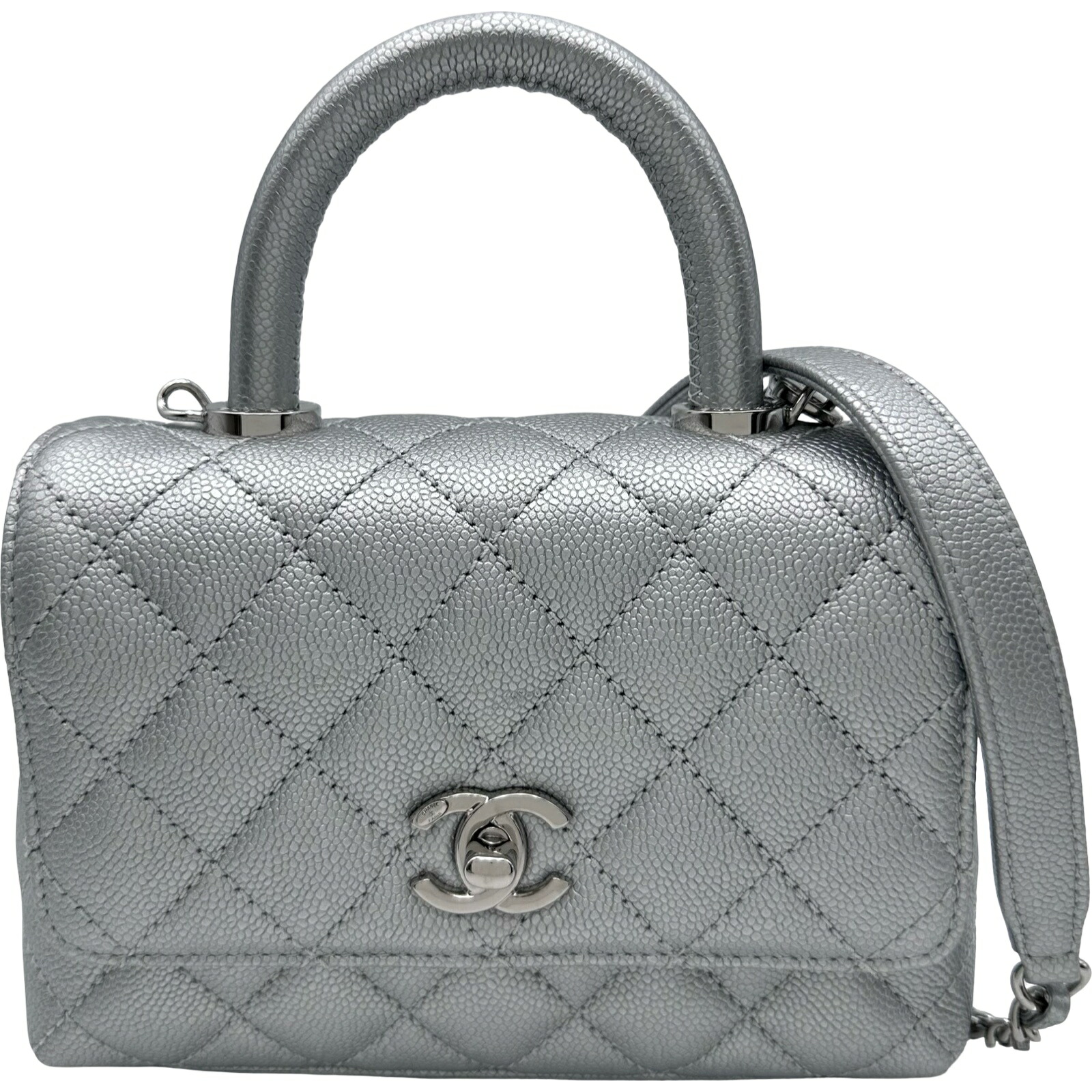 シャネル CHANEL ココハンドル XXS AS2215 しろがね色 しろがね色金具 キャビア人はだ レディース ハンドバック【中古】