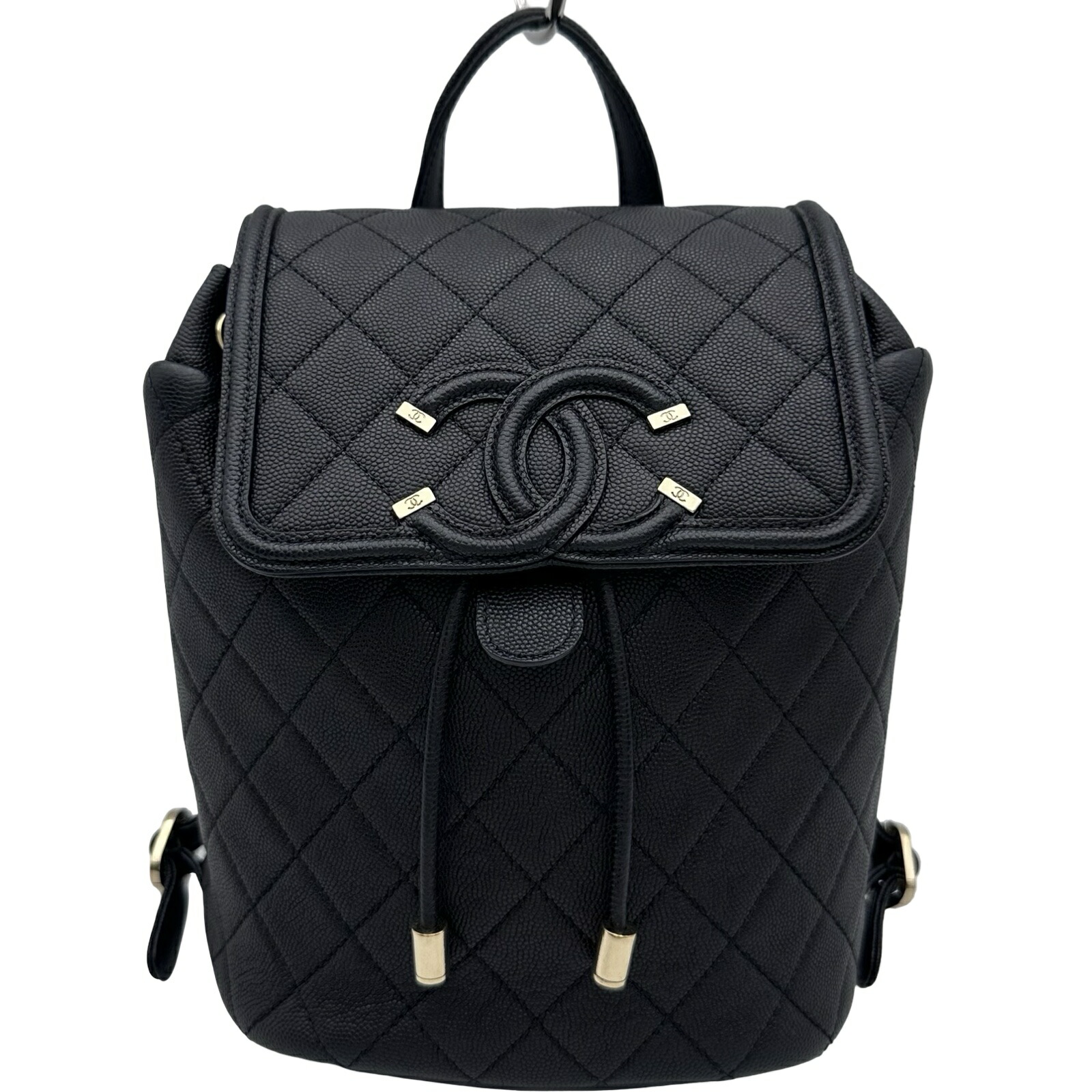 【6/1～ 最大限度30,000円OFF引き換え証！】シャネル CHANEL CCフィリグリー うしろ側容器に並べる AP57090 29番台 黒いこと ゴールド金具 キャビアひと肌 レディース 背嚢・デイパック【中古】