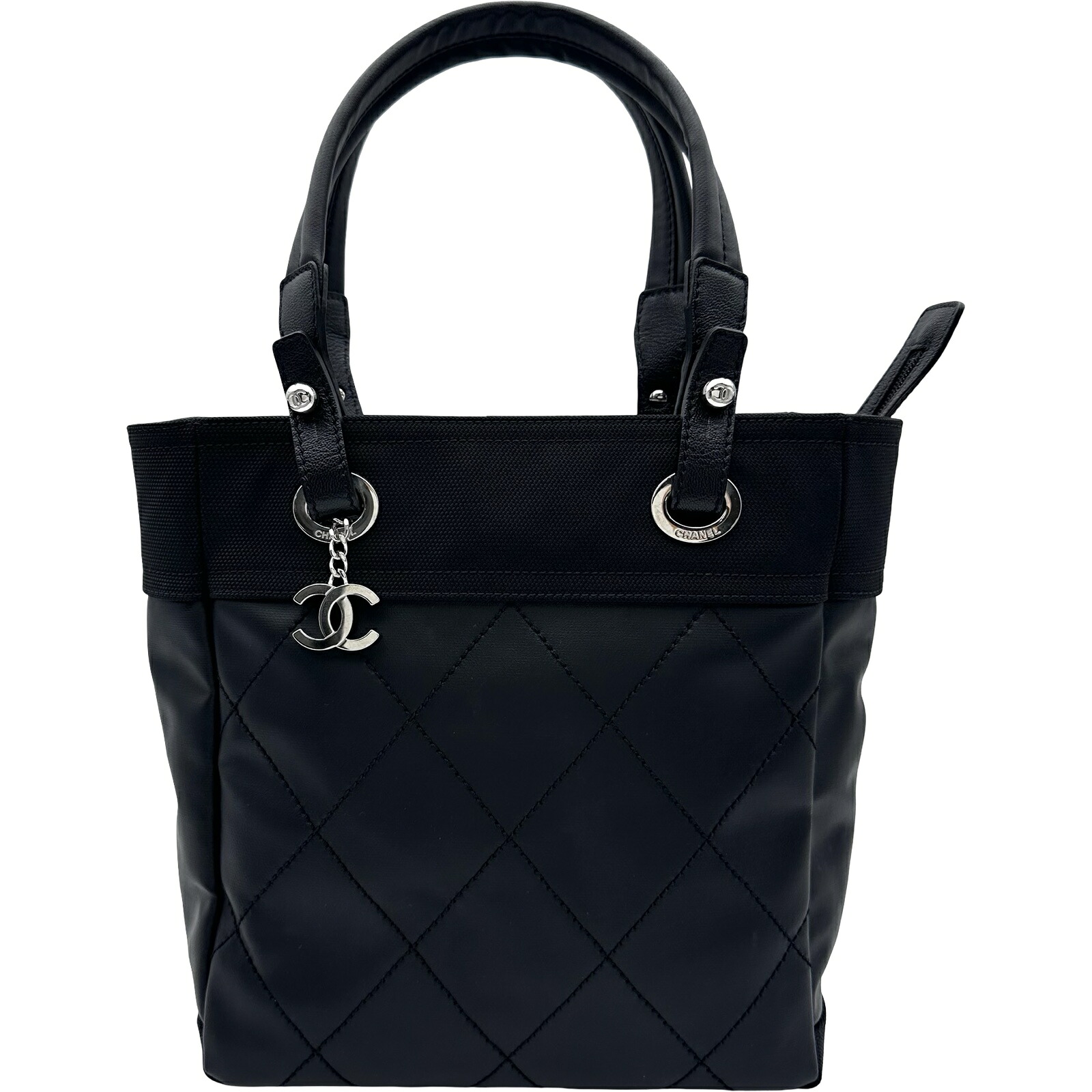 シャネル CHANEL パリビアリッツ トートPM A34208 14番台 ブラック シルバー金具 コーティングキャンバス レディース トートバッグ【中古】