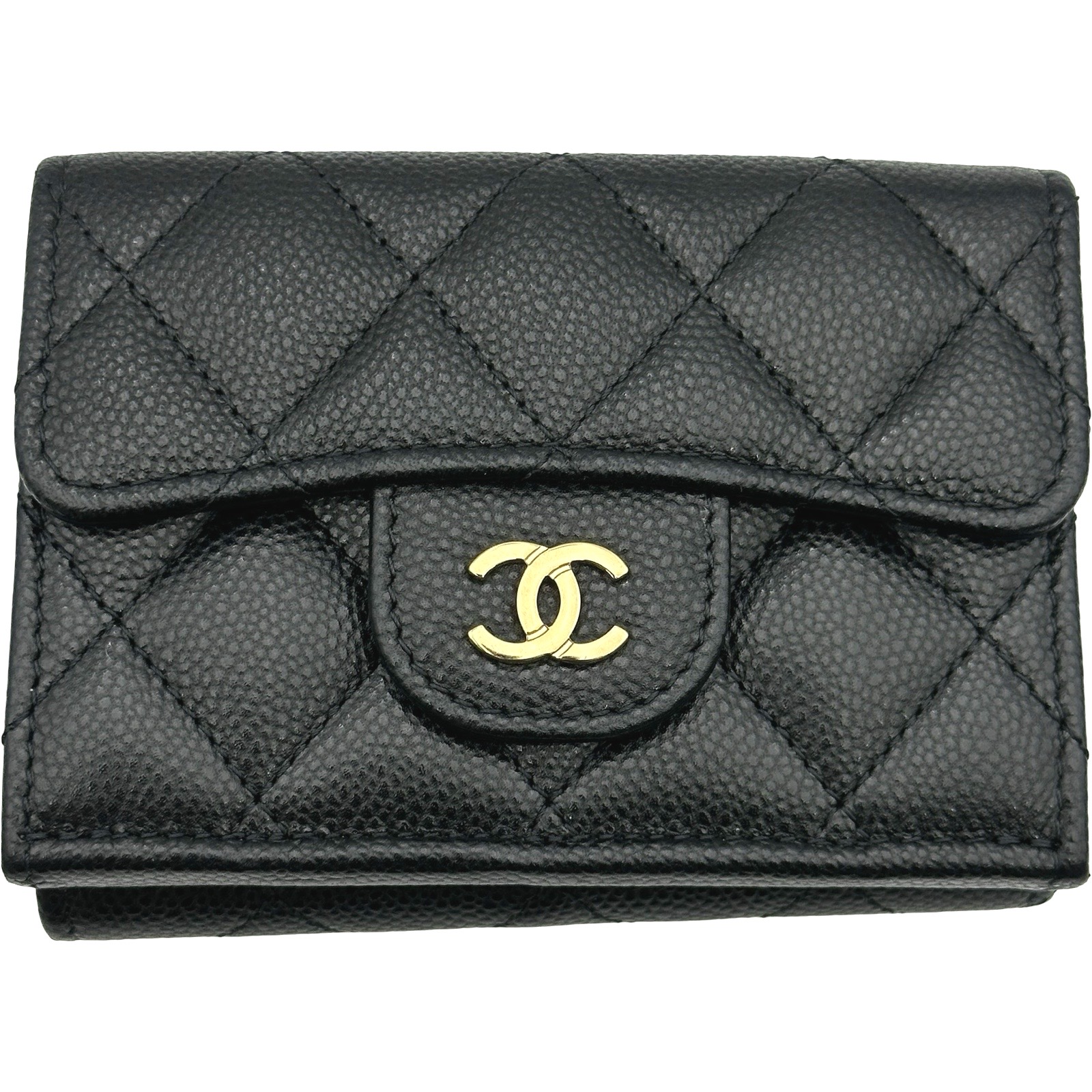 【6/1～ 最大限度30,000円OFF引き換え証！】シャネル CHANEL スモール下げ翼 ウォレット AP0230 黒いこと ゴールド金具 キャビア レディース 三つ折り金入れ【中古】