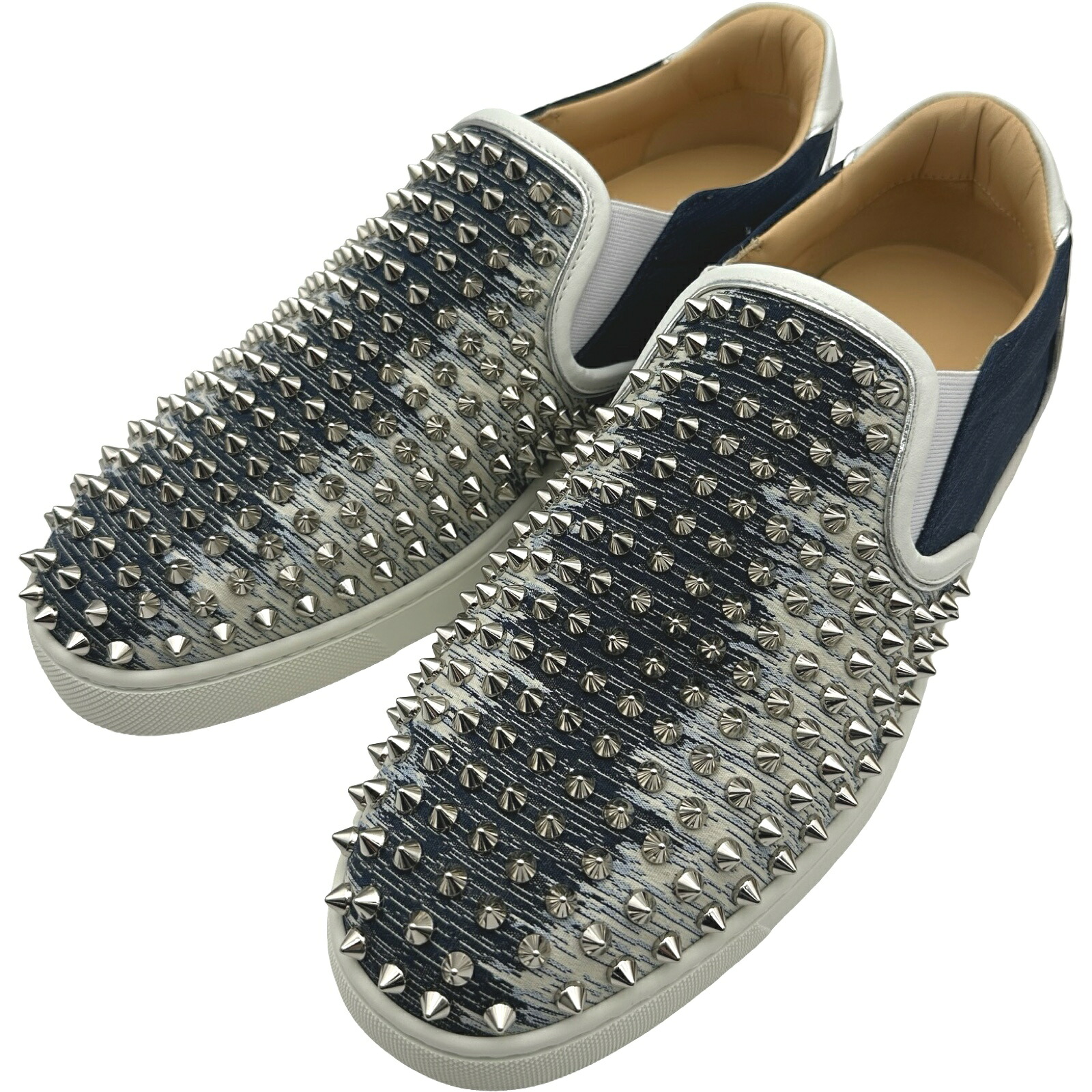 クリスチャン・ルブタン Christian louboutin スパイクスタッズスリッポン 1221359 ネイビー レザー メンズ スリッポン【中古】