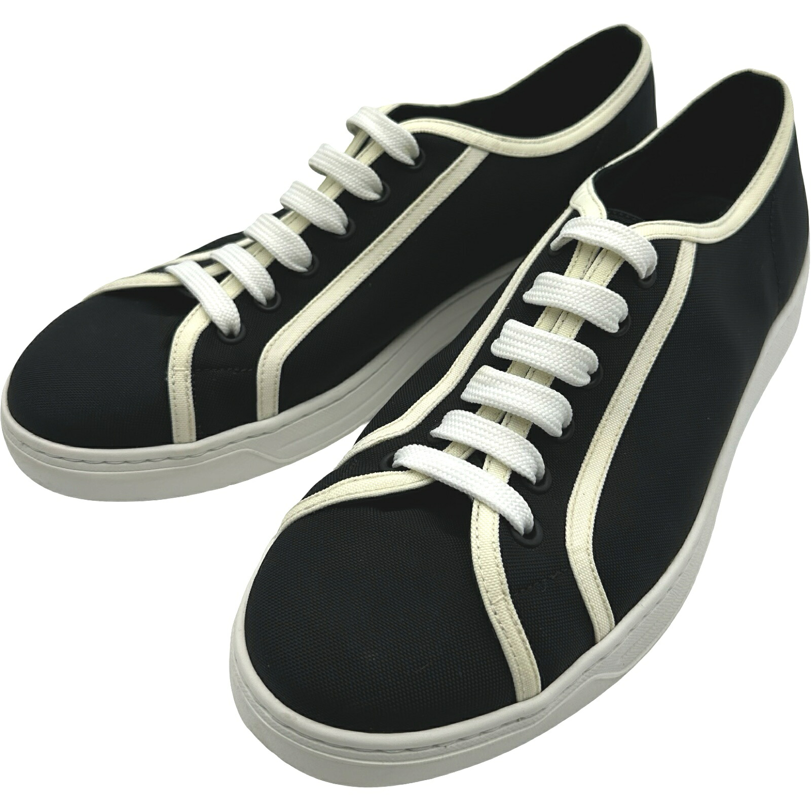 プラダ PRADA レースアップローカットスニーカー 4E3397 ブラック キャンバス メンズ スニーカー【中古】