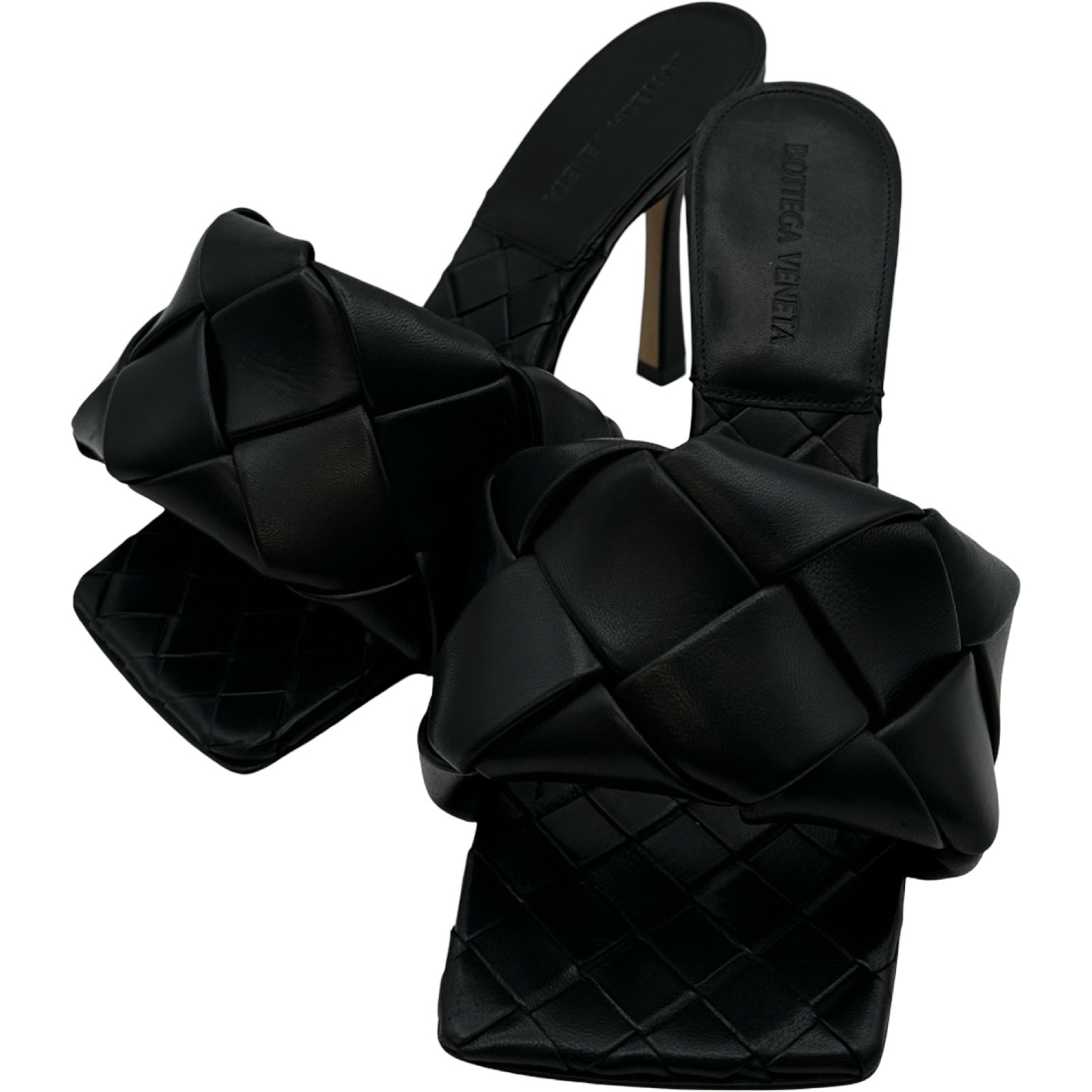 ボッテガ・ヴェネタ BOTTEGA VENETA イントレチャート 踵サンダル 黒いこと なめし革 レディース サンダル【中古】