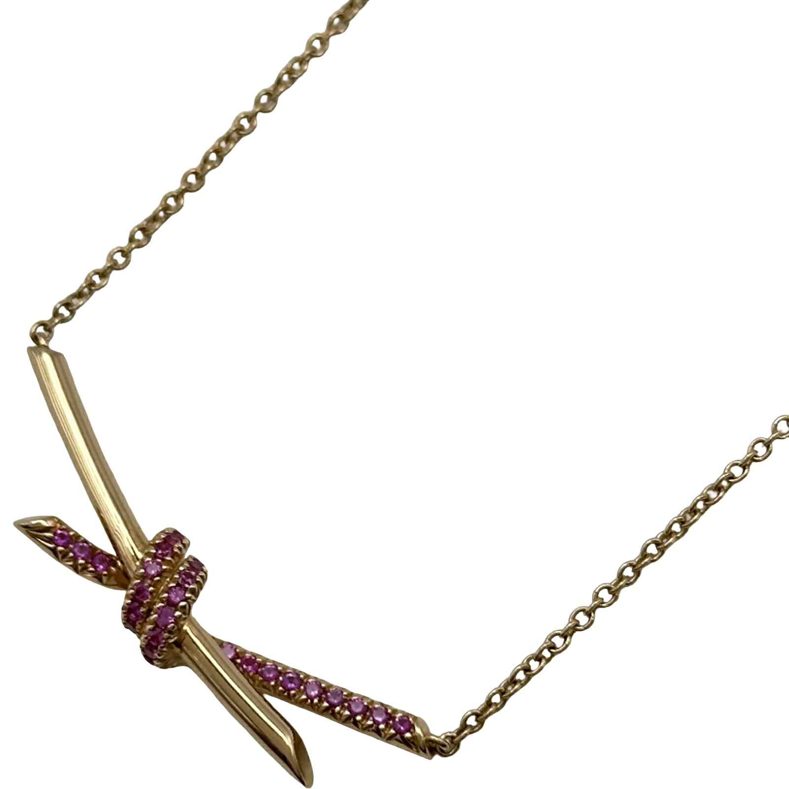 ティファニー TIFFANY＆CO ノットリボンネックレス ピンクゴールド Au750 ピンクサファイア ジュエリー【中古】