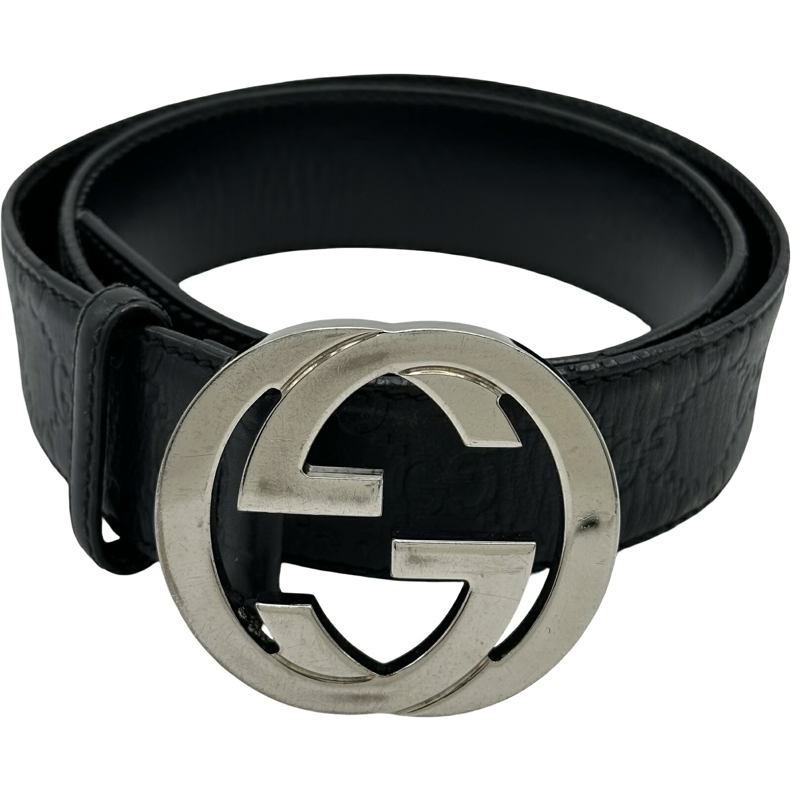 グッチ GUCCI インターロッキング ベルト 114984 ブラック グッチシマ メンズ ベルト【中古】