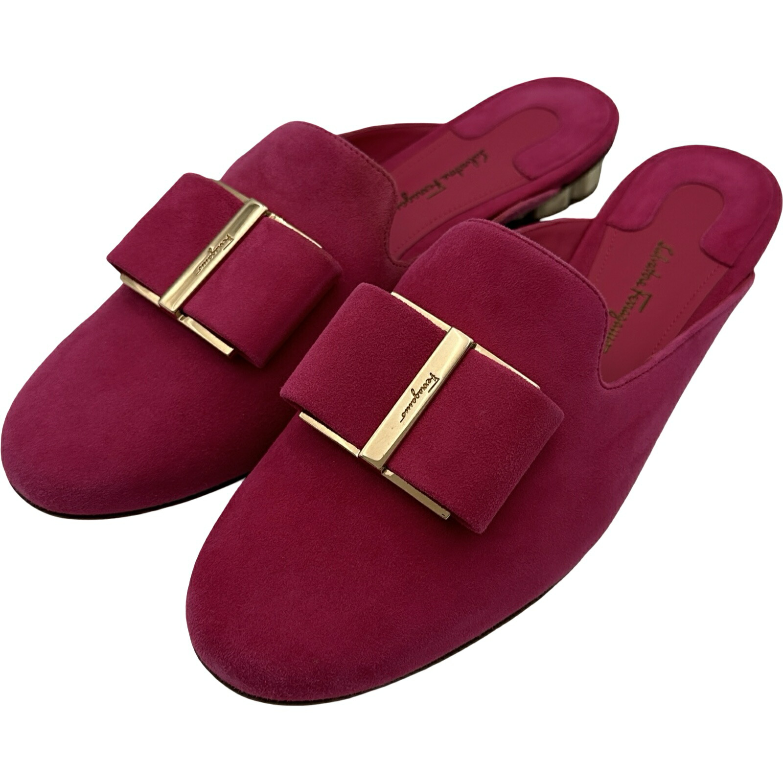 サルヴァトーレ・フェラガモ Salvatore Ferragamo ヴァラリボンスエードミュールサンダル 92527 ピンク スエード レディース サンダル【中古】