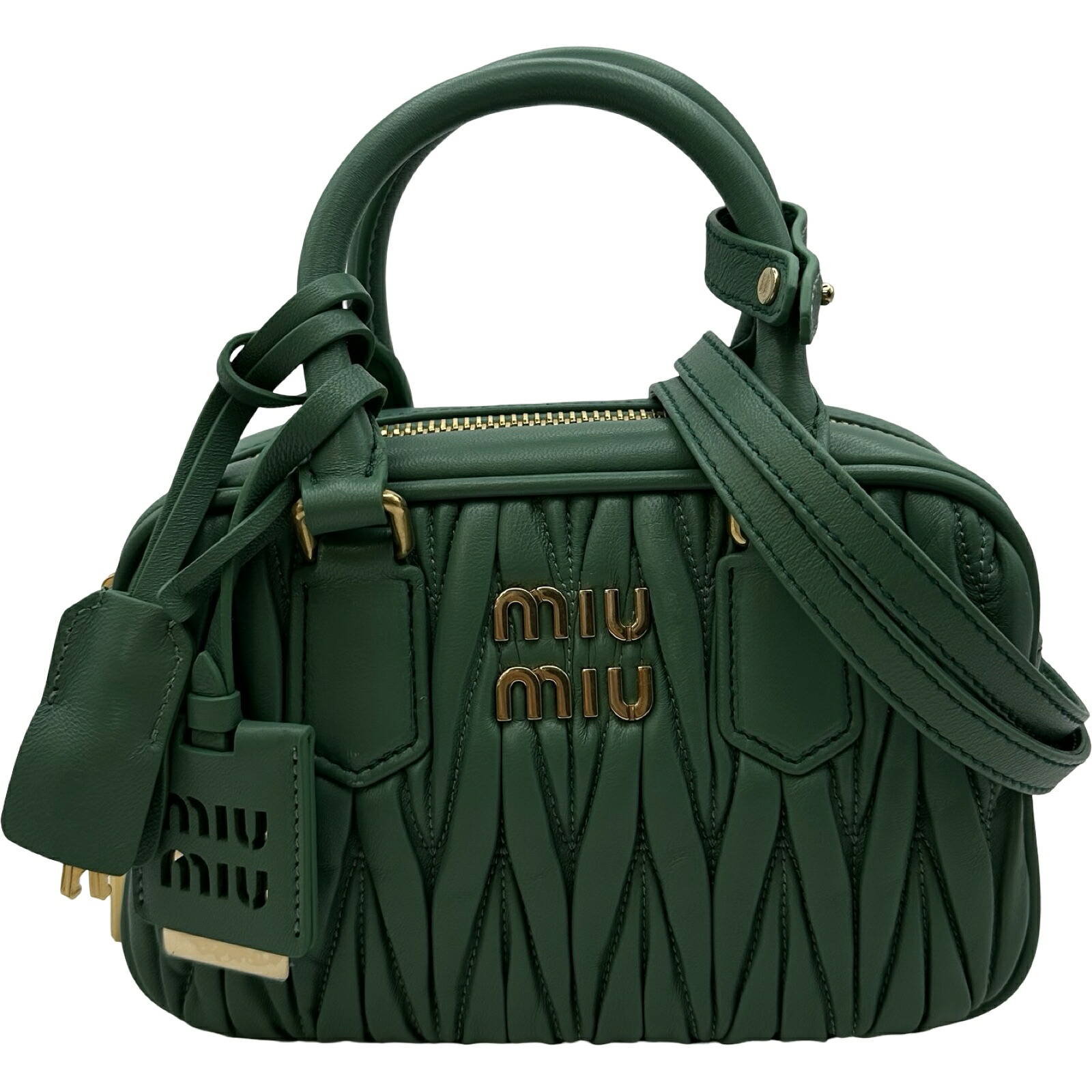 ミュウミュウ miu miu アルカディ マテラッセ バッグ 5BB123 グリーン系 ゴールド金具 ナッパレザー レディース ショルダーバッグ【中古】|OKURA(おお蔵)店