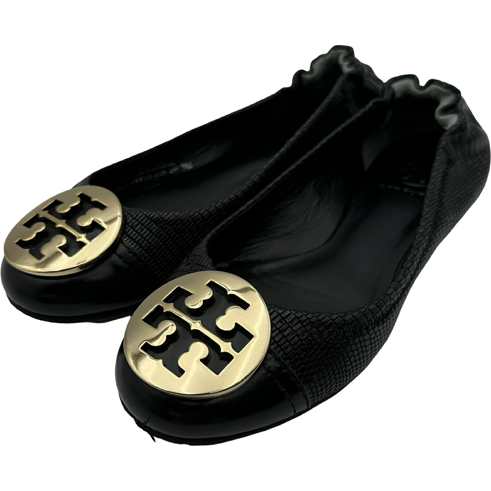 トリーバーチ TORY BURCH フラットパンプス ブラック レザー レディース パンプス【中古】|OKURA(おお蔵)店