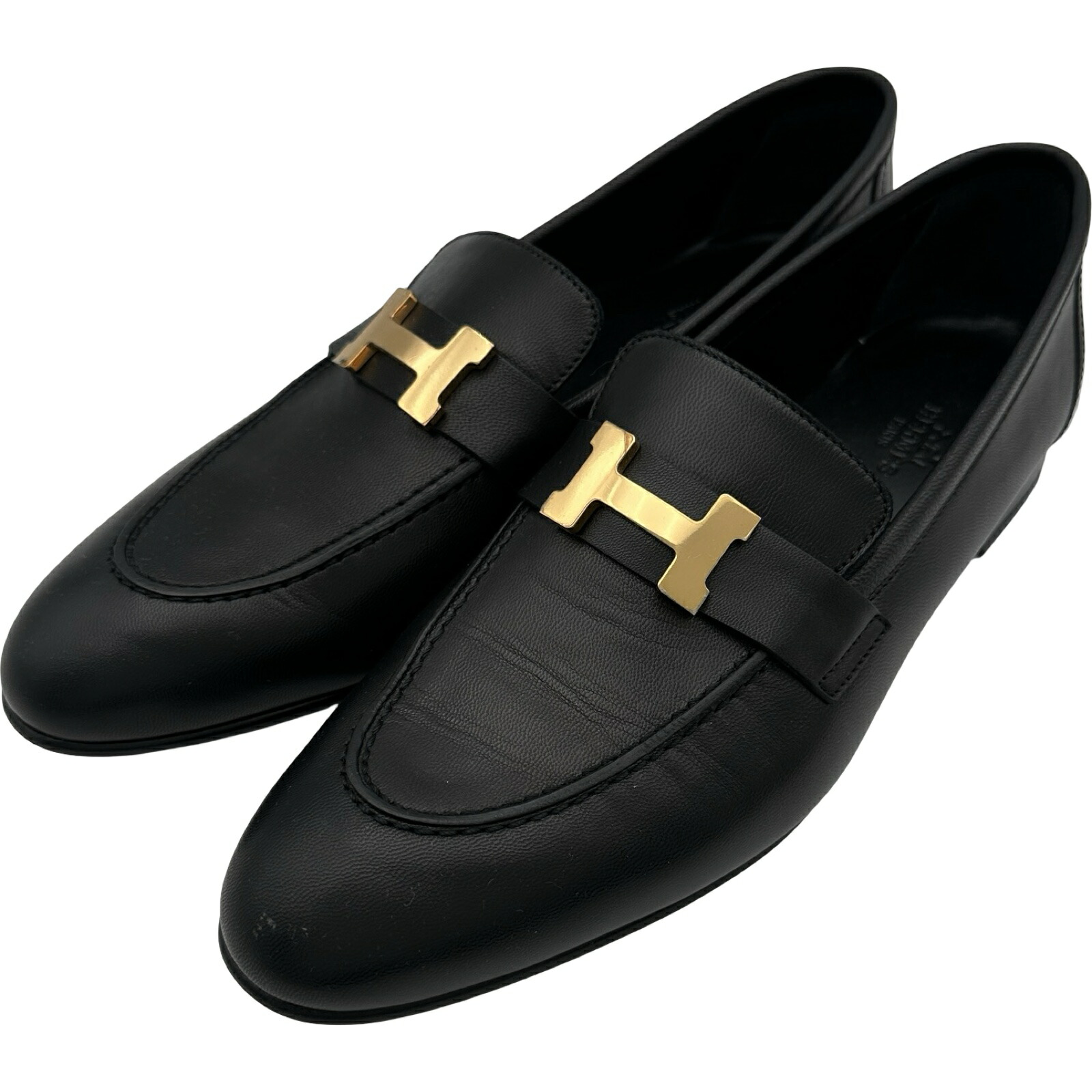 【6/1～ 最大限度30,000円OFFクーポン券！】エルメス HERMES PARIS コンスタンスローファー 黒いこと なめし革 レディース 置き目毛皮【中古】