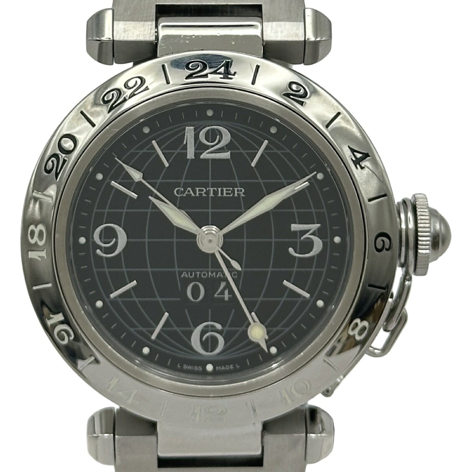 カルティエ Cartier パシャC メリディアン GMT W31049M7 ブラック ステンレススチール 自動巻き レディース 腕時計【中古】