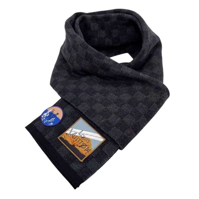 ルイ・ヴィトン LOUIS VUITTON エシャルプ・プチダミエ アルプス M71110 黒いこと 羊毛 メンズ えり巻き【中古】