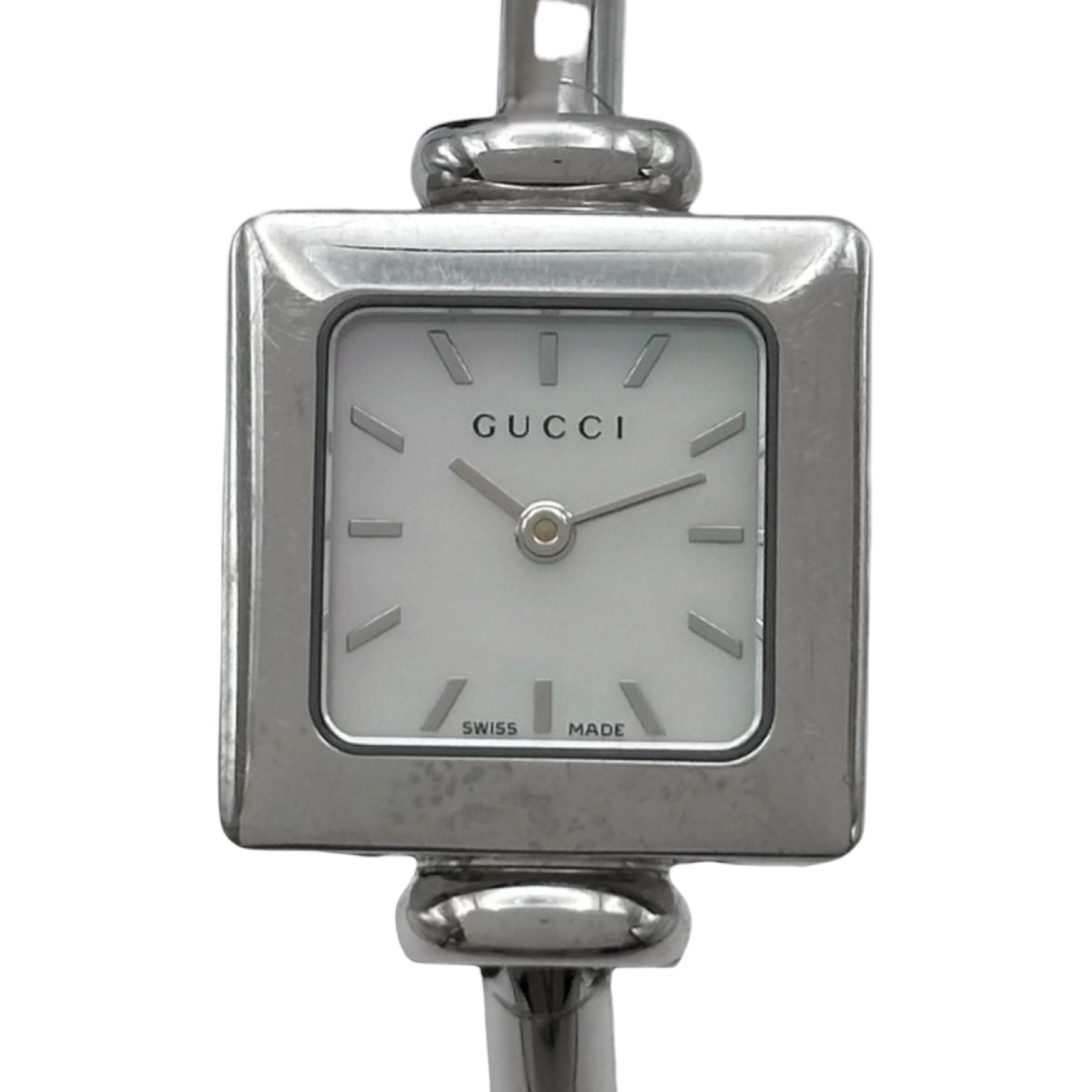 【6/1～ 最大限度30,000円OFF引き換え証！】グッチ GUCCI バングルウォッチ 真四角 1900L 白いこと外殻 ステンレス鋼スチール写真 石英 レディース ウォッチ【中古】