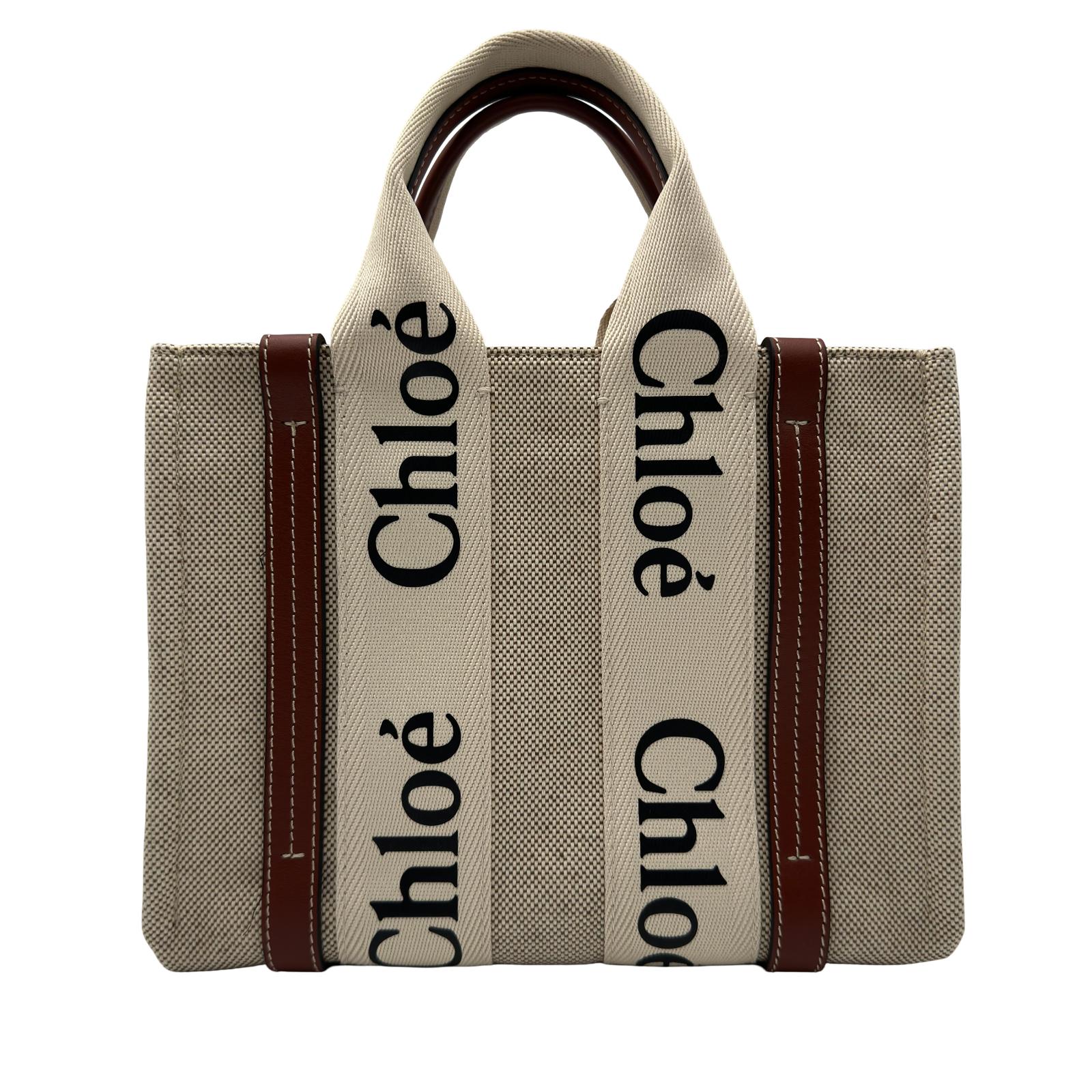 クロエ Chloe ウッディスモール ベージュ/ブラウン キャンバス/レザー レディース トートバッグ【中古】