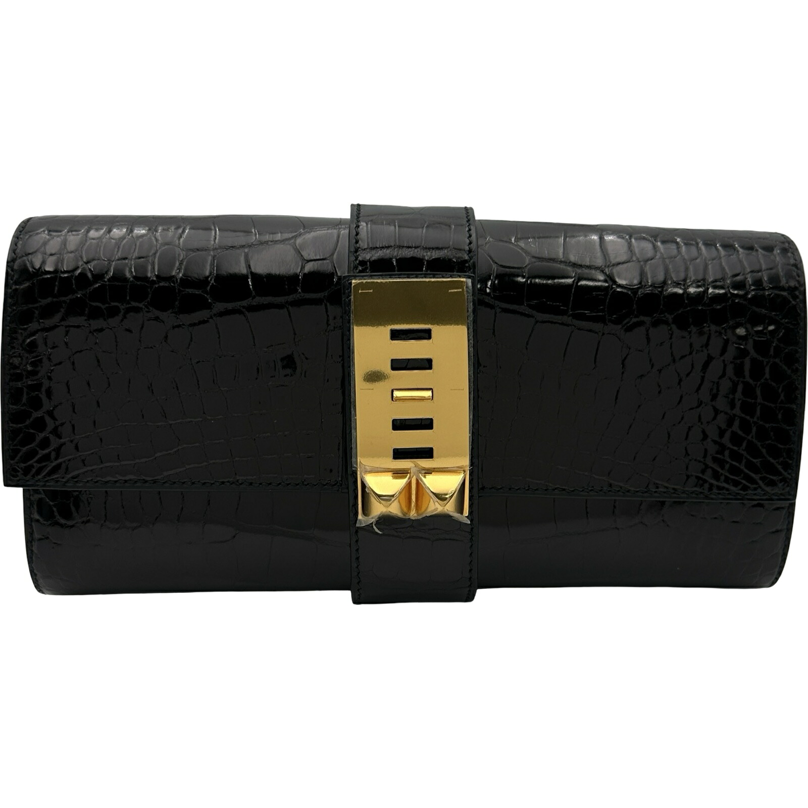 エルメス HERMES メドールクラッチ23 X刻 ブラック ゴールド金具 アリゲーターリセ レディース クラッチバッグ【中古】
