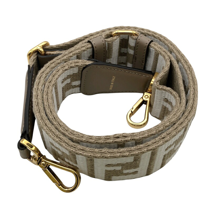 フェンディ FENDI ストラップユーFFジャガード 8AV386AJPEF1K48 ベージュ/ホワイト キャンバスレザー レディース ショルダーストラップ【中古】 29,900円