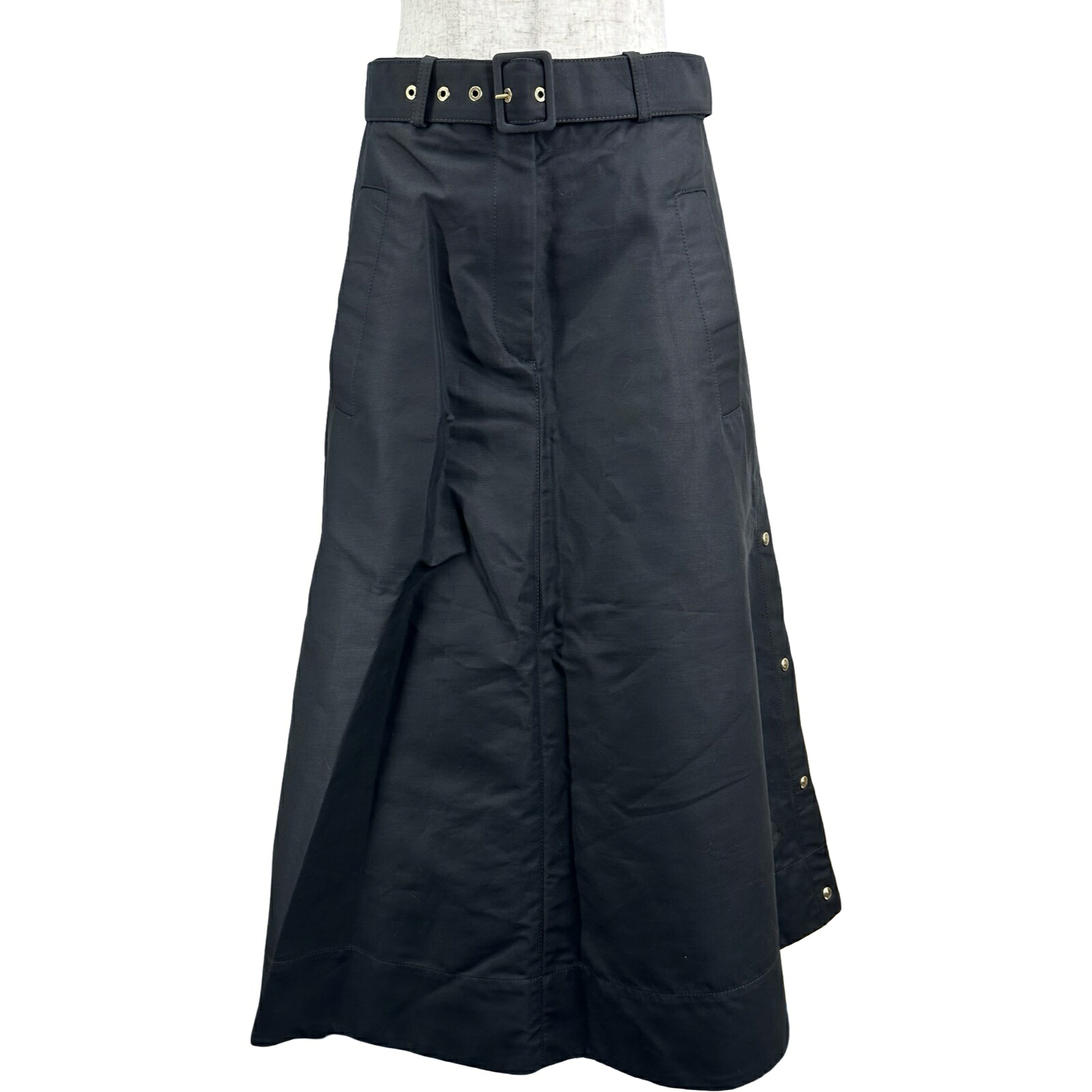 モンクレール MONCLER GONNA ベルト付 フレアスカート ブラック コットン レディース スカート【中古】｜OKURA（おお蔵）店