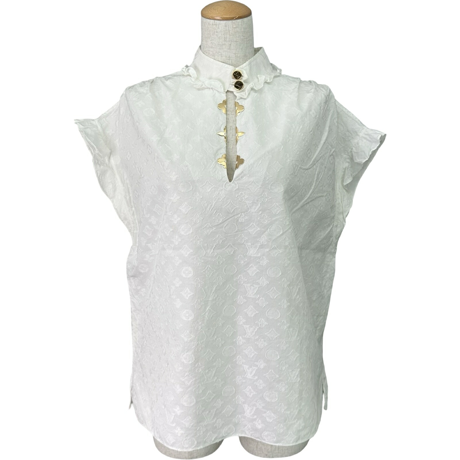 ルイ・ヴィトン LOUIS VUITTON モノグラムフリルブラウス FHBL13 ホワイト コットン レディース ブラウス【中古】