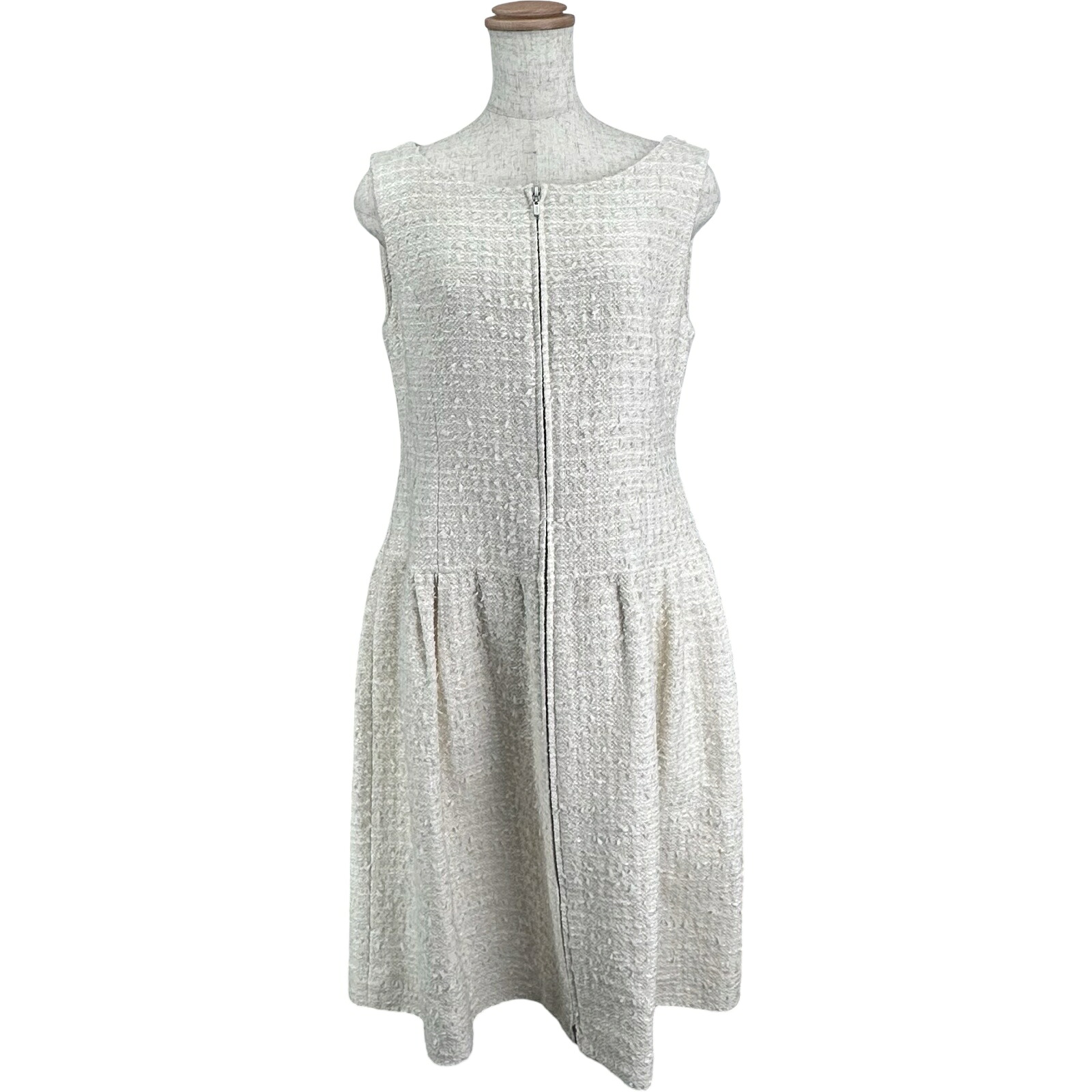 フォクシー FOXEY ツイード ノースリーブワンピース 40545 ホワイト ツイード レディース ワンピース【中古】｜OKURA（おお蔵）店