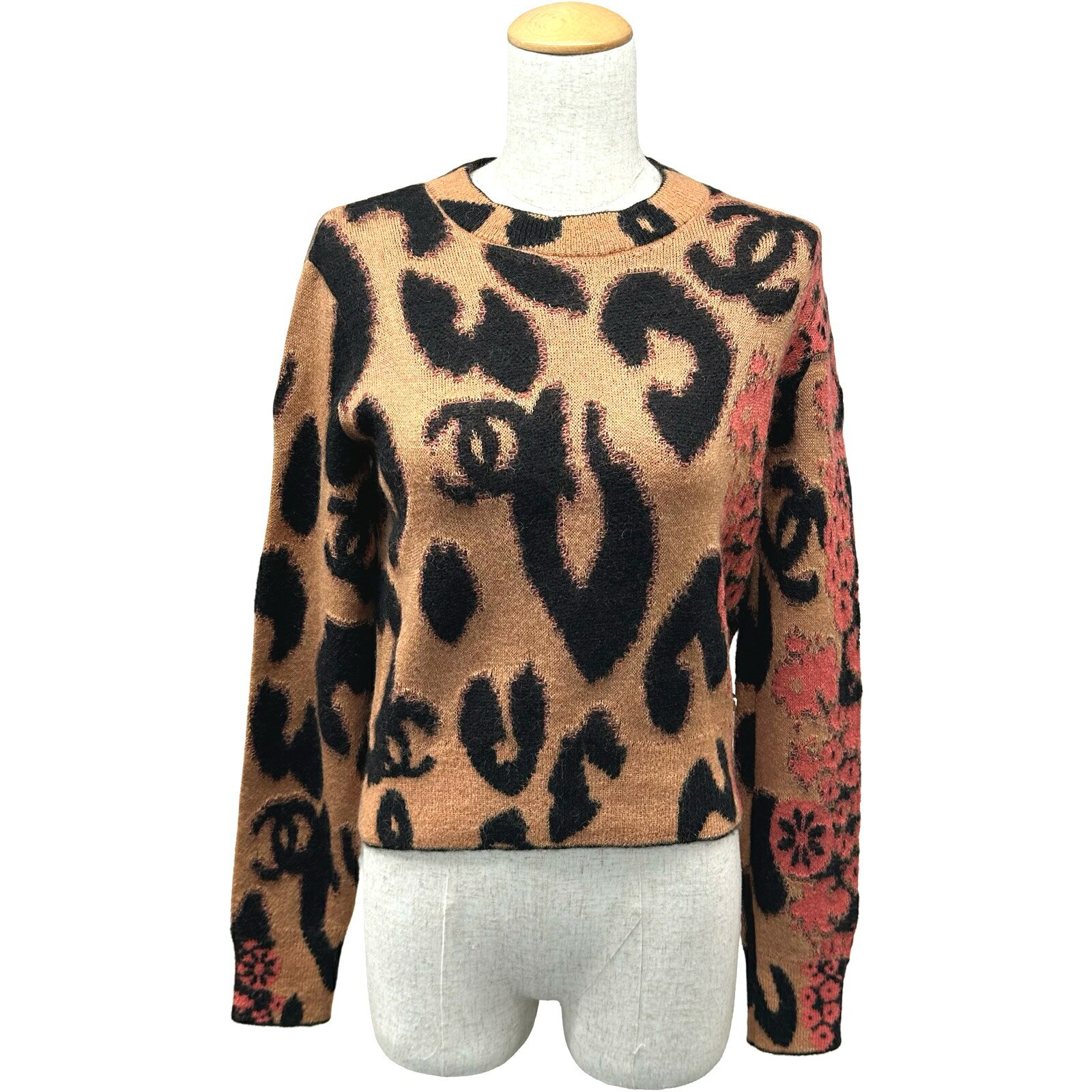 シャネル CHANEL レオパード柄編み物スウェーター P75361 赤銅色 カシミール レディース スウェーター【中古】
