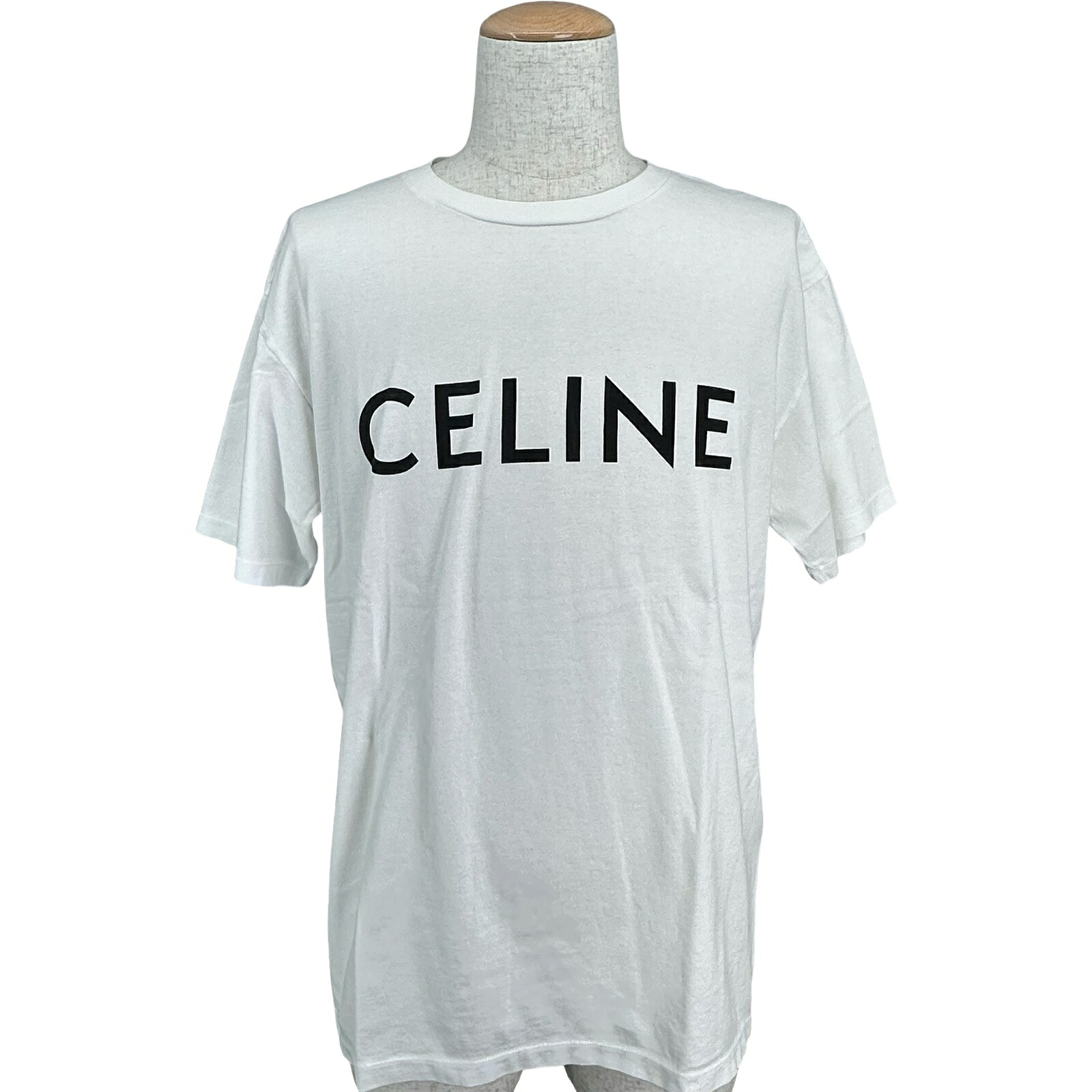 セリーヌ CELINE ロゴプリントTシャツ 2X681671Q ホワイト コットン メンズ 半袖Ｔシャツ【中古】｜OKURA（おお蔵）店
