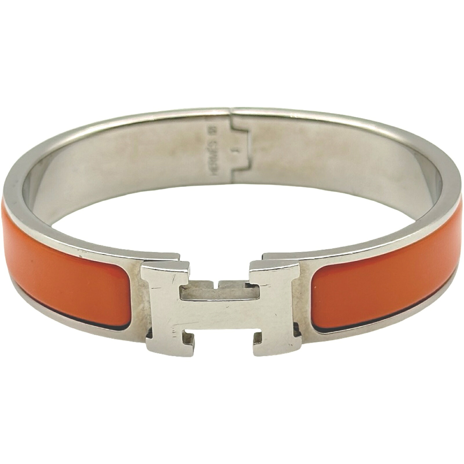 エルメス HERMES クリッククラック PM オレンジ/シルバー メタル エナメル バングル ブレスレット アクセサリー レディース【中古】｜OKURA（おお蔵）店