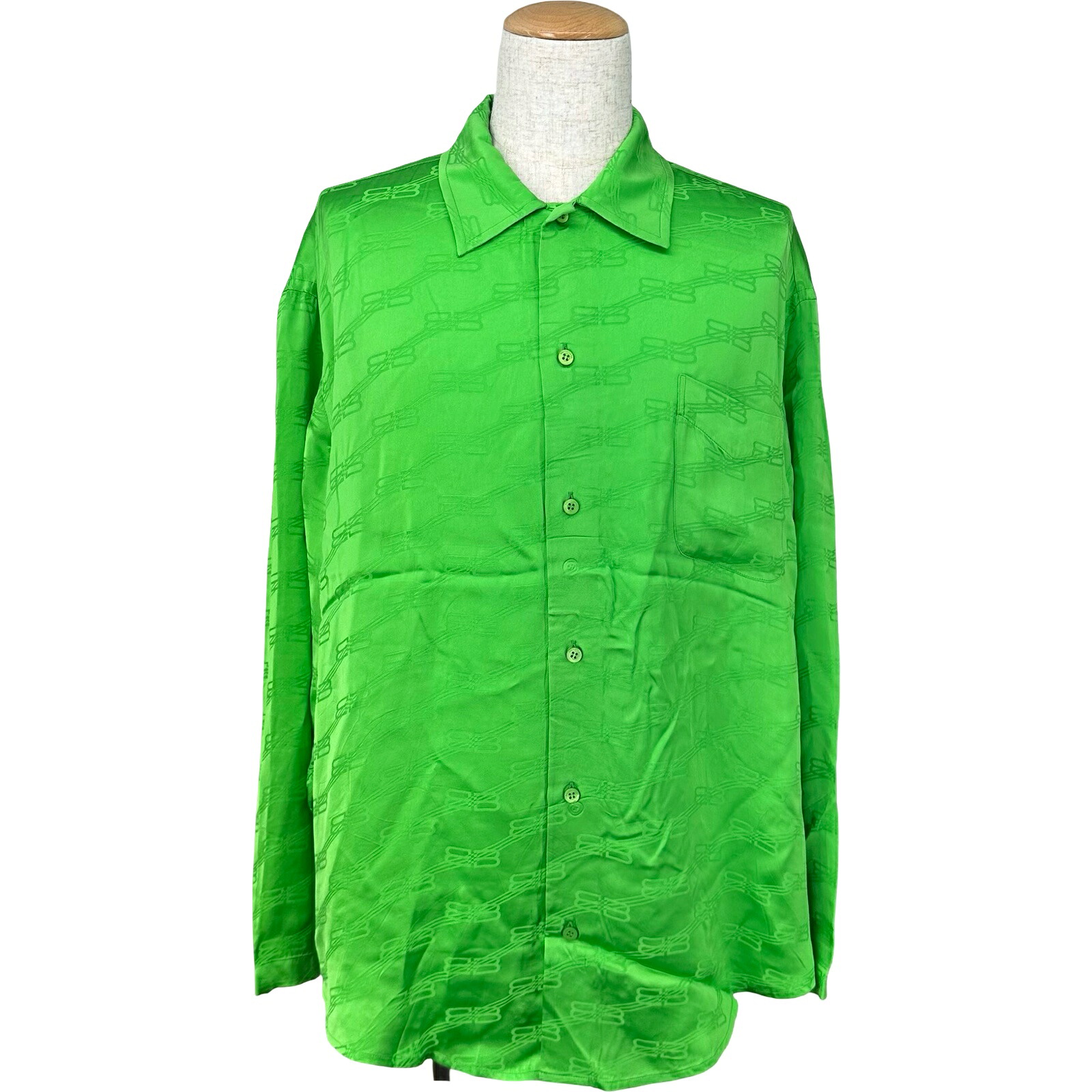 バレンシアガ BALENCIAGA BB総柄長袖シャツ 68131 グリーン レーヨン メンズ 長袖シャツ【中古】