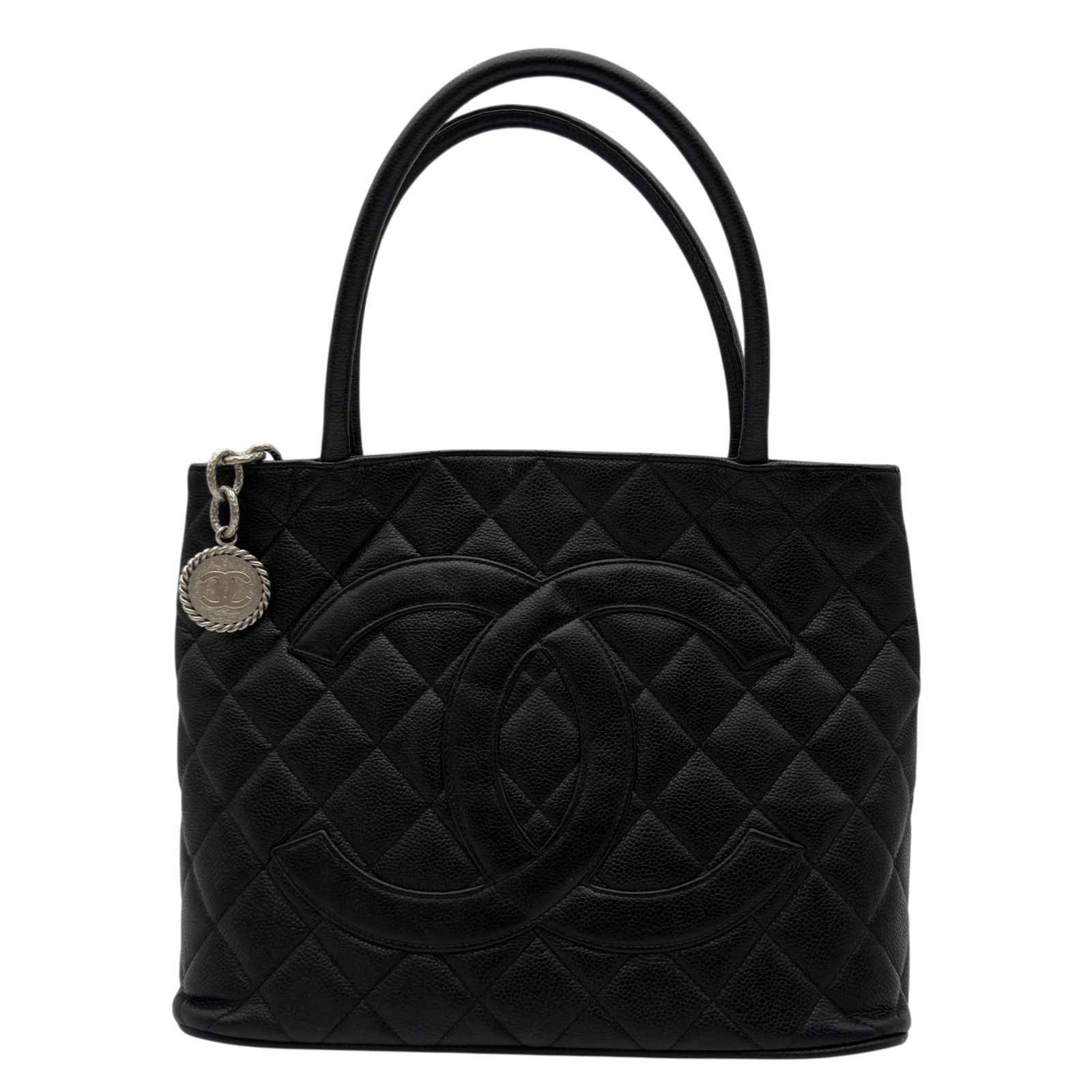 シャネル CHANEL 復刻トート ブラック/シルバー金具 キャビアスキン レディース ショルダーバッグ【中古】｜OKURA（おお蔵）店