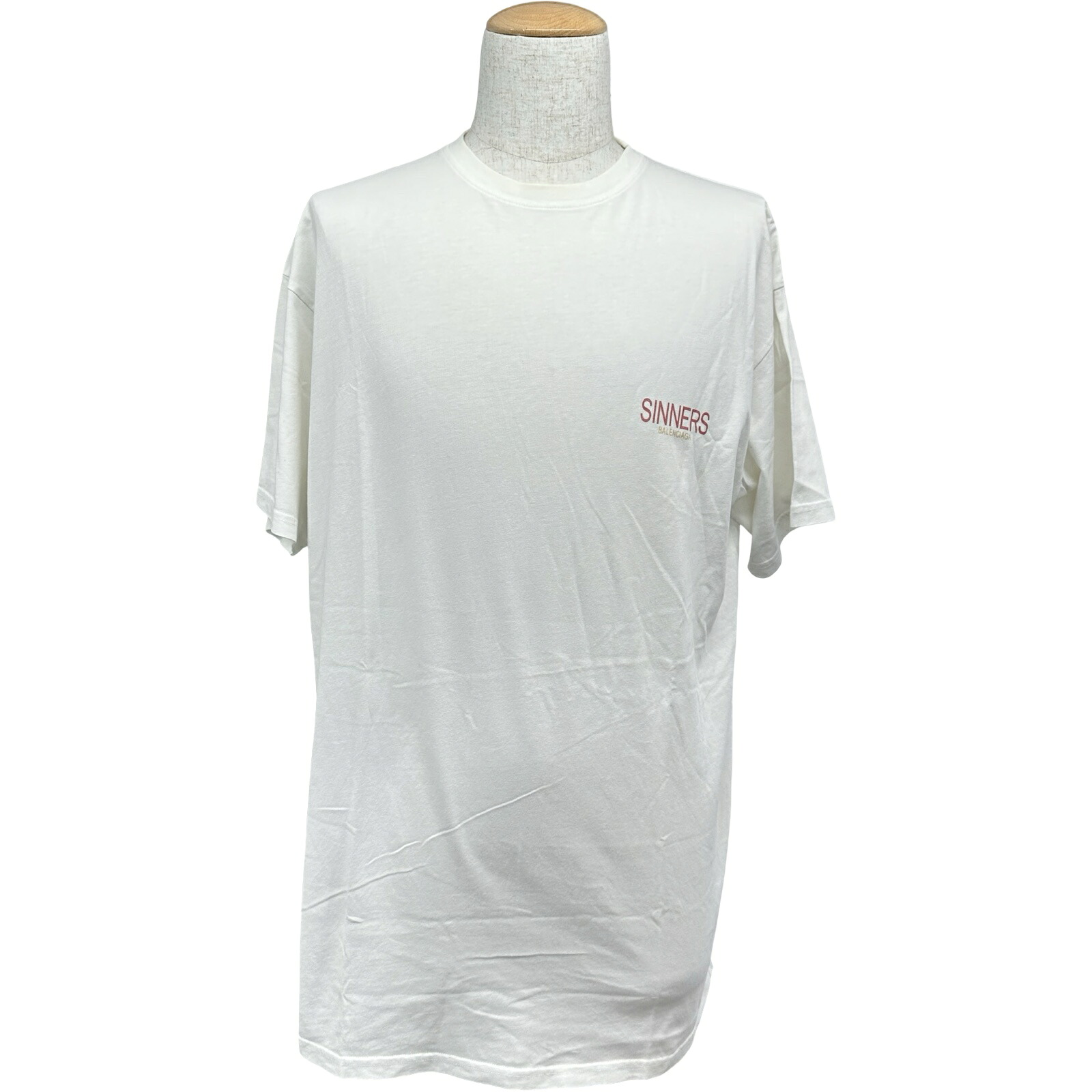 バレンシアガ BALENCIAGA SINNERSロゴ半袖Tシャツ 489862 ホワイト コットン メンズ 半袖Tシャツ【中古】|OKURA(おお蔵)店