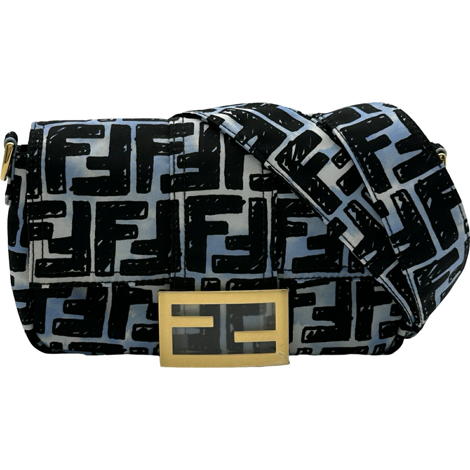 フェンディ FENDI ジョシュアヴィーダスコラボズッカバゲットミニベルトバッグ 8BR784 ライトブルー ナイロン レディース ショルダーバッグ【中古】