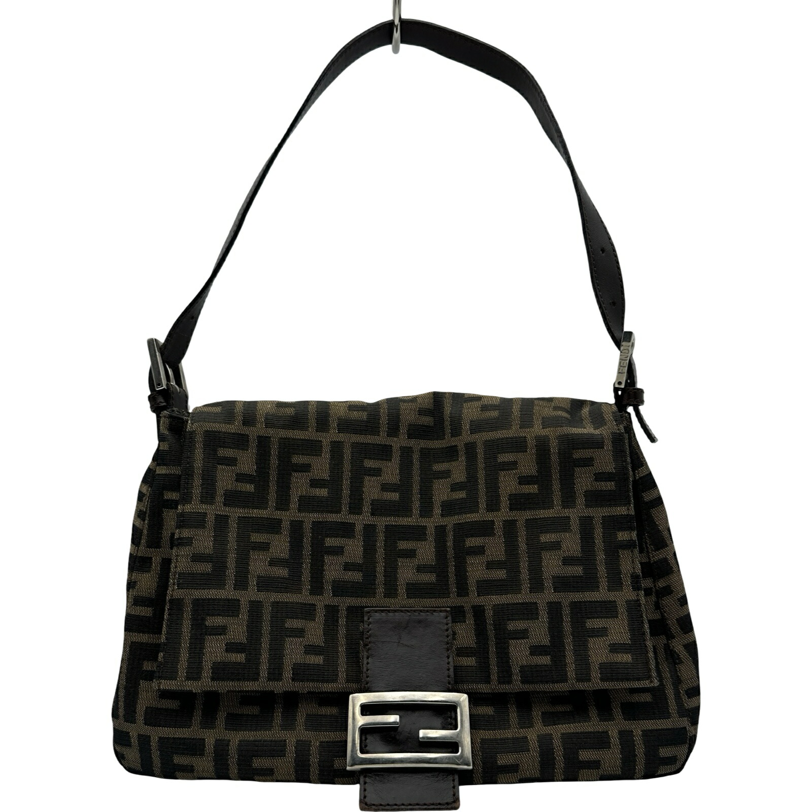 フェンディ FENDI マンマバケット 26325 ブラウン シルバー金具 ジャガード レザー レディース ショルダーバッグ【中古】