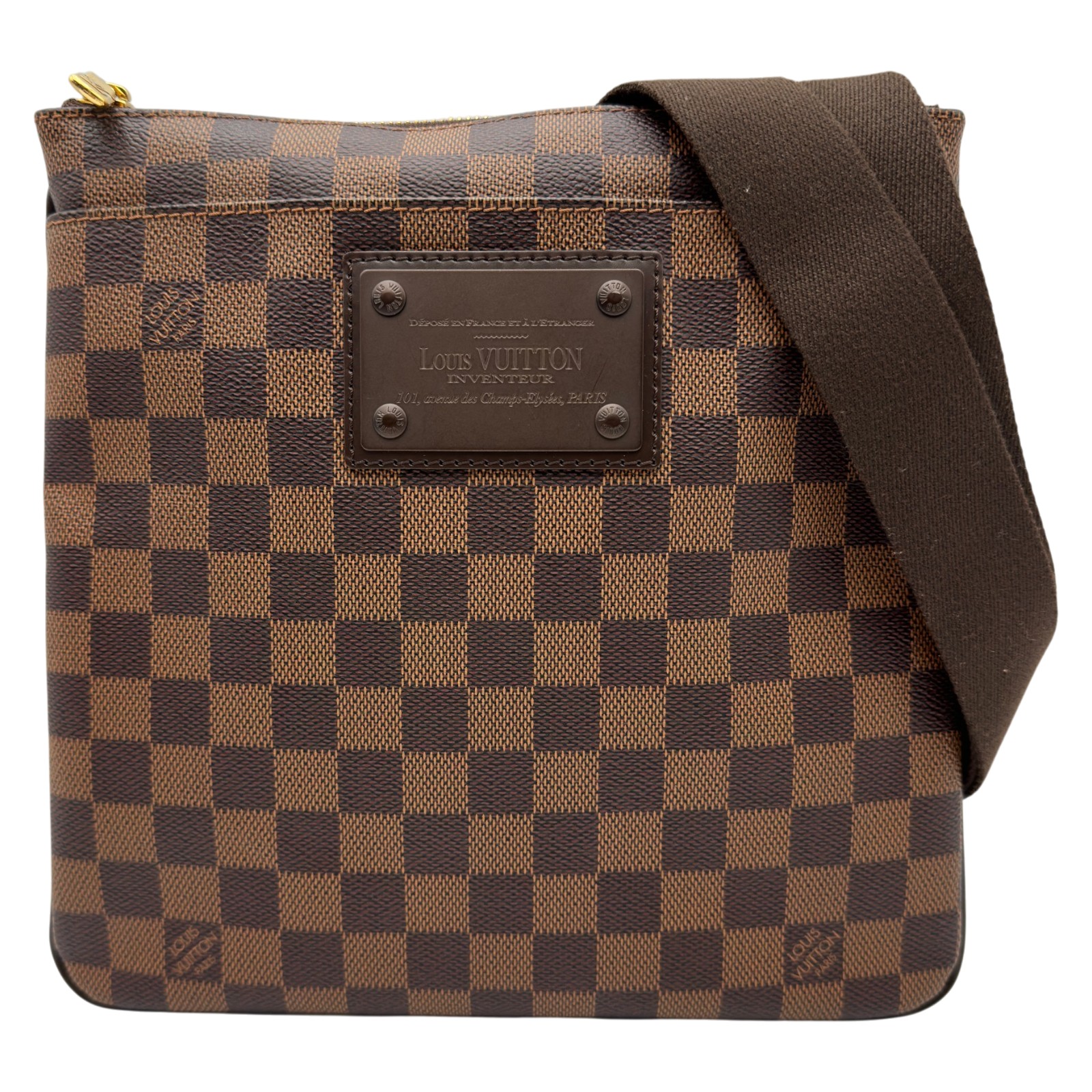 ルイ・ヴィトン LOUIS VUITTON ポシェット・プラット・ブルックリン N41100 赤銅色 ダミエ/なめし革 メンズ ショルダーバッグ【中古】