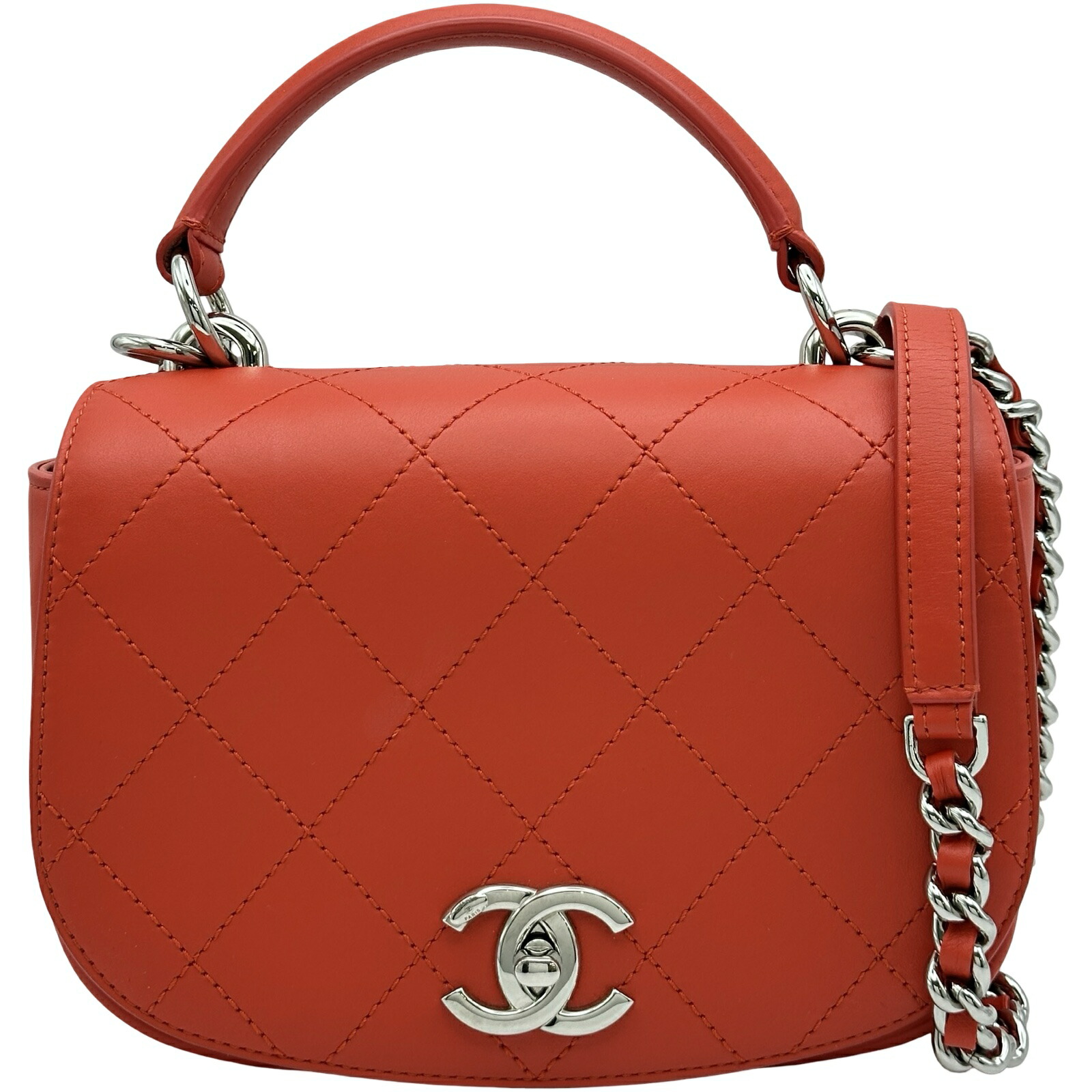 シャネル CHANEL トップハンドルフラップバッグ A93676 23番台 レッド/シルバー金具 カーフスキン レディース ショルダーバッグ【中古】|OKURA(おお蔵)店