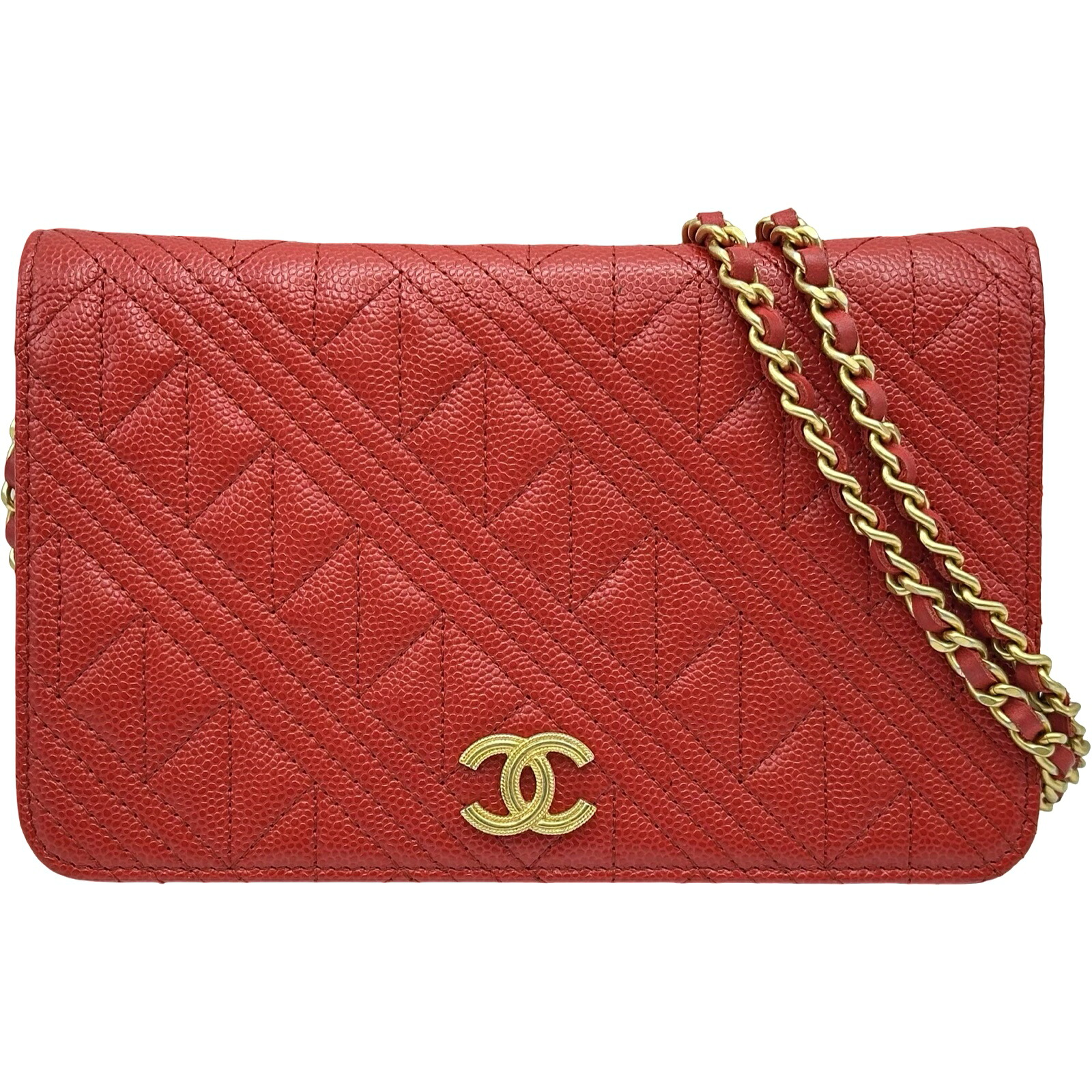 シャネル CHANEL ココマーク チェーンウォレット A70175 25番台 赤いこと ゴールド金具 キャビアひと肌 レディース ショルダーバッグ【中古】