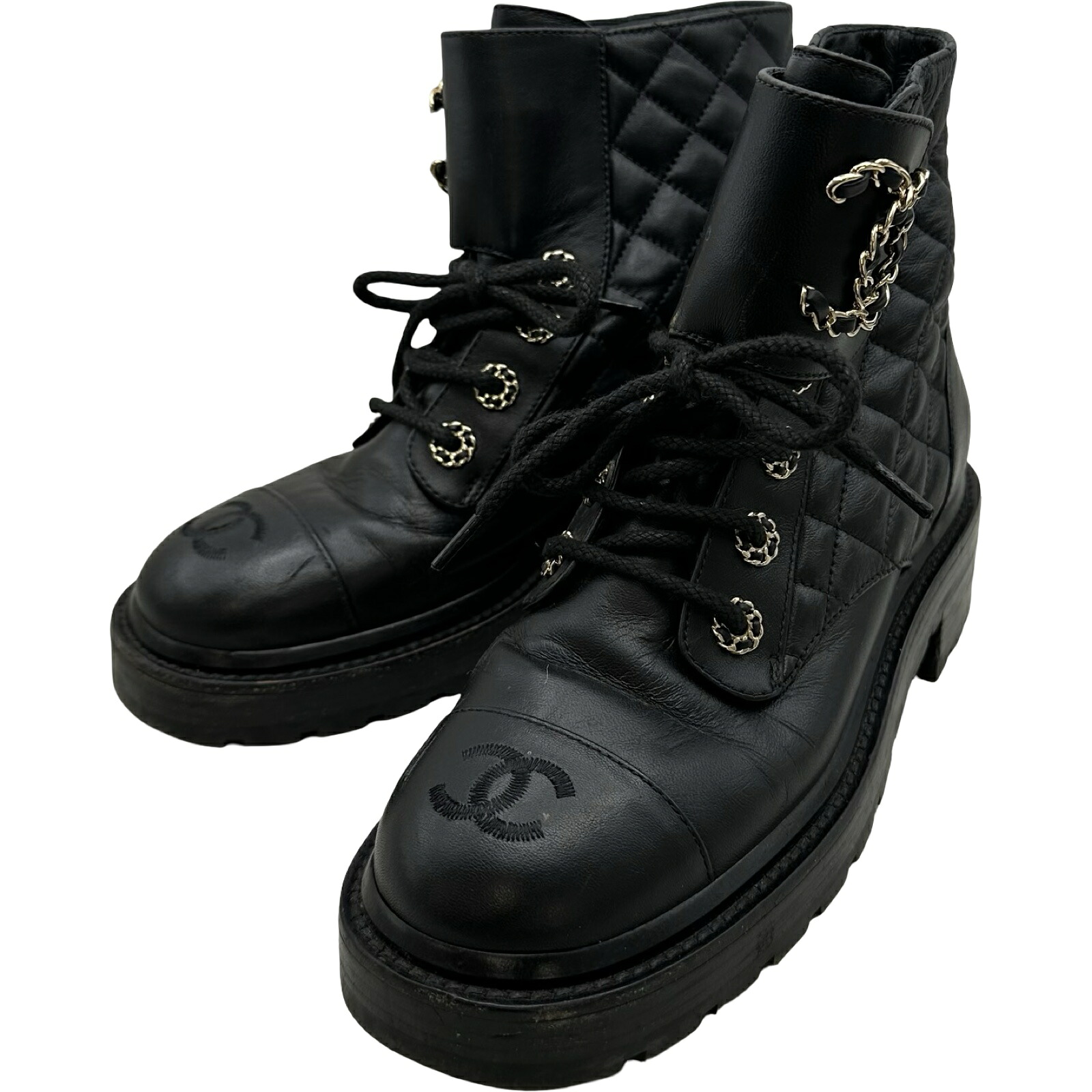シャネル CHANEL マトラッセキルティングショートブーツ G36424 黒いこと なめし革 レディース ブーツ【中古】