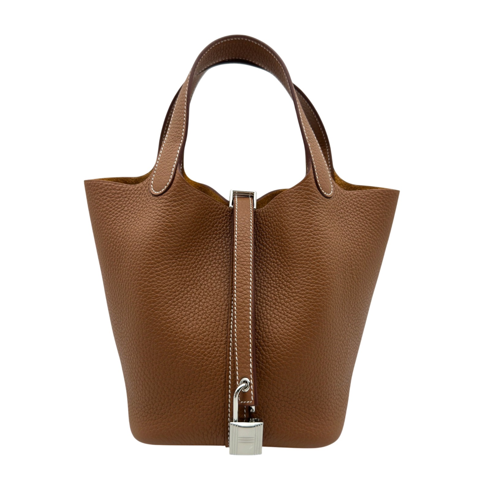 エルメス HERMES ピコタン鍵を掛けるPM K刻 ゴールド しろがね色金具 トリヨン レディース ハンドバック【中古】