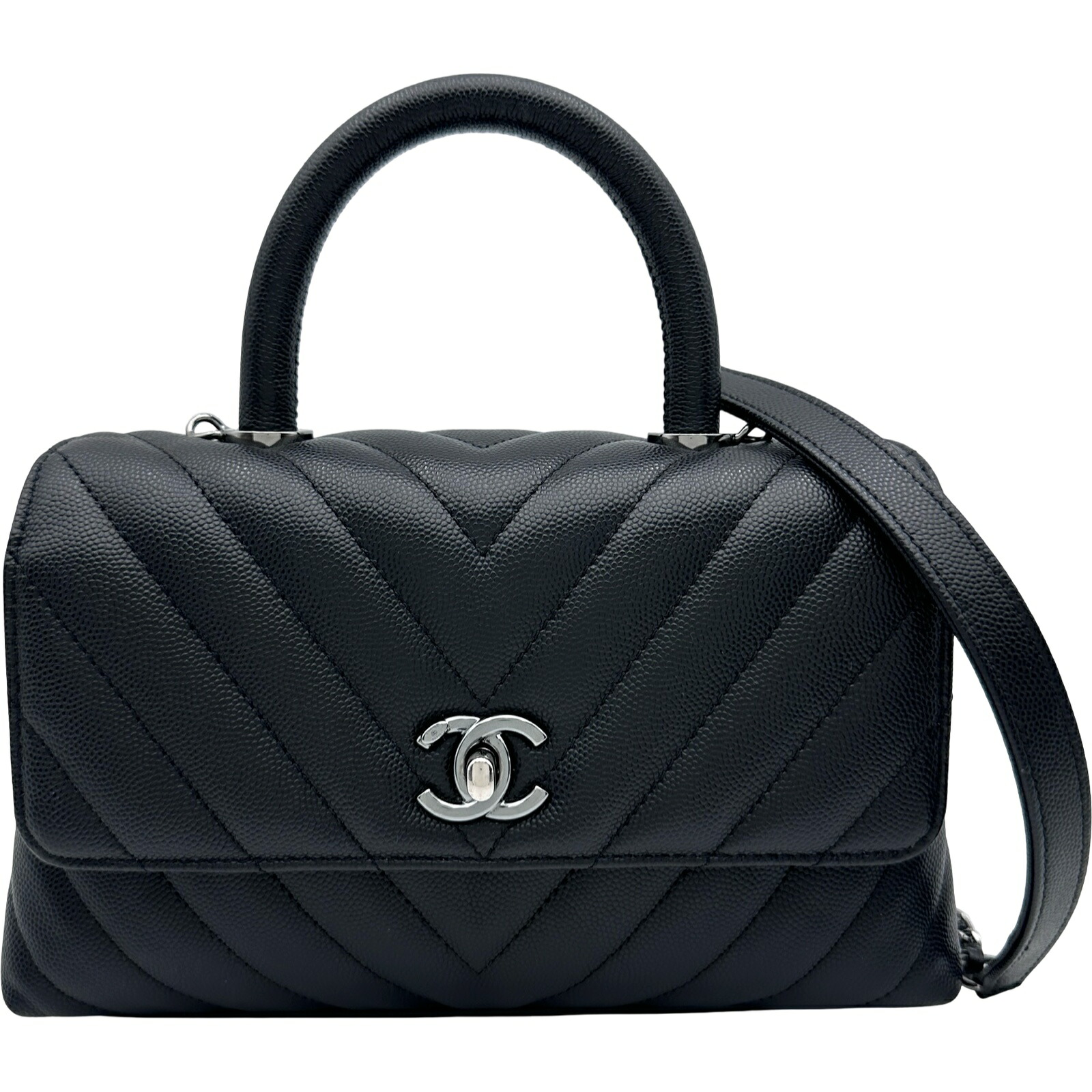 シャネル CHANEL ココハンドル XS Vステック A92990 28番台 ブラック&times;シルバー金具 キャビアスキン レディース ショルダーバッグ【中古】｜OKURA（おお蔵）店
