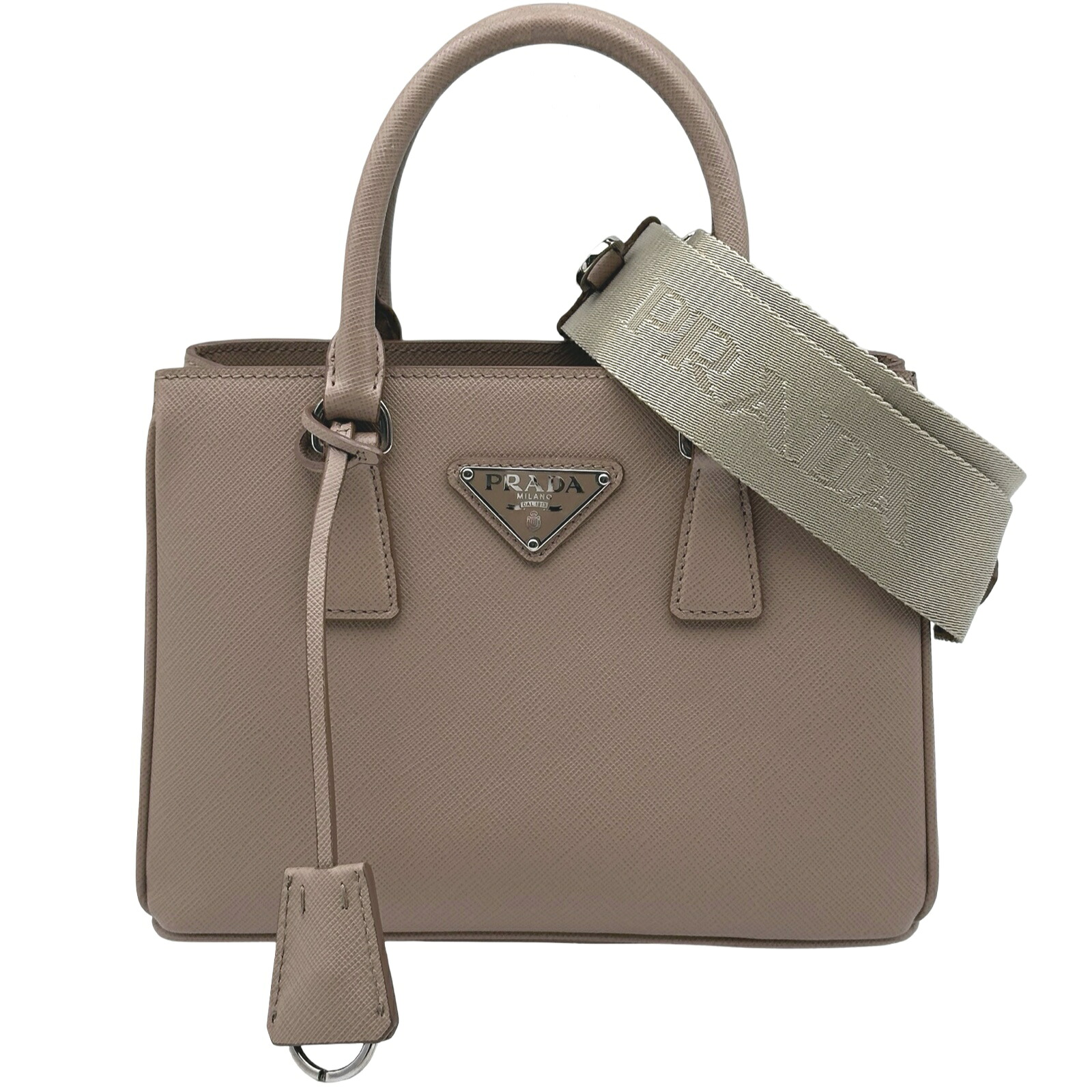 プラダ PRADA ガレリア ミニ 1BA296 ベージュ しろがね色金具 サフィアーノレザー レディース ハンドバック【中古】