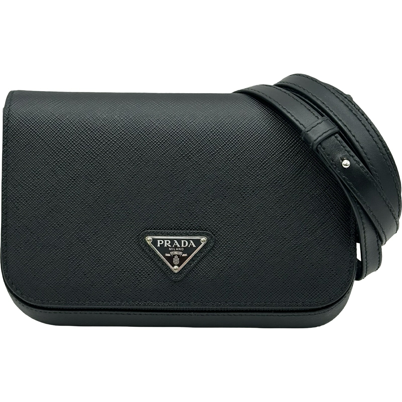 プラダ PRADA トライアングルロゴミニショルダーバッグ 2VD061 黒いこと サフィアーノ・レザー メンズ ショルダーバッグ【中古】