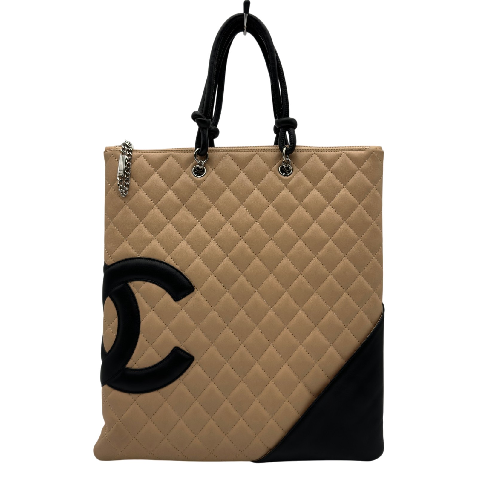 シャネル CHANEL カンボンライン フラットトートバッグ A28126 ベージュ/ブラック ラムスキン レディース トートバッグ【中古】